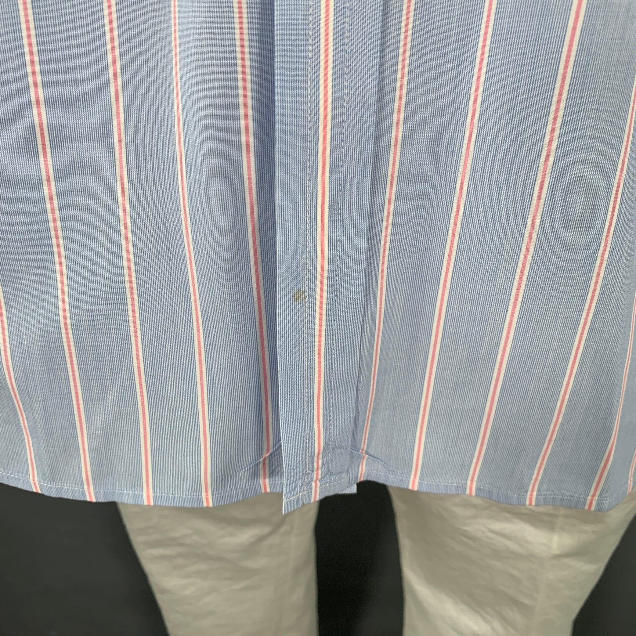 TURNBULL & ASSER Größe L Blau-Pink gestreiftes Langarmhemd aus Baumwolle mit französischer Manschette im Angebot 2