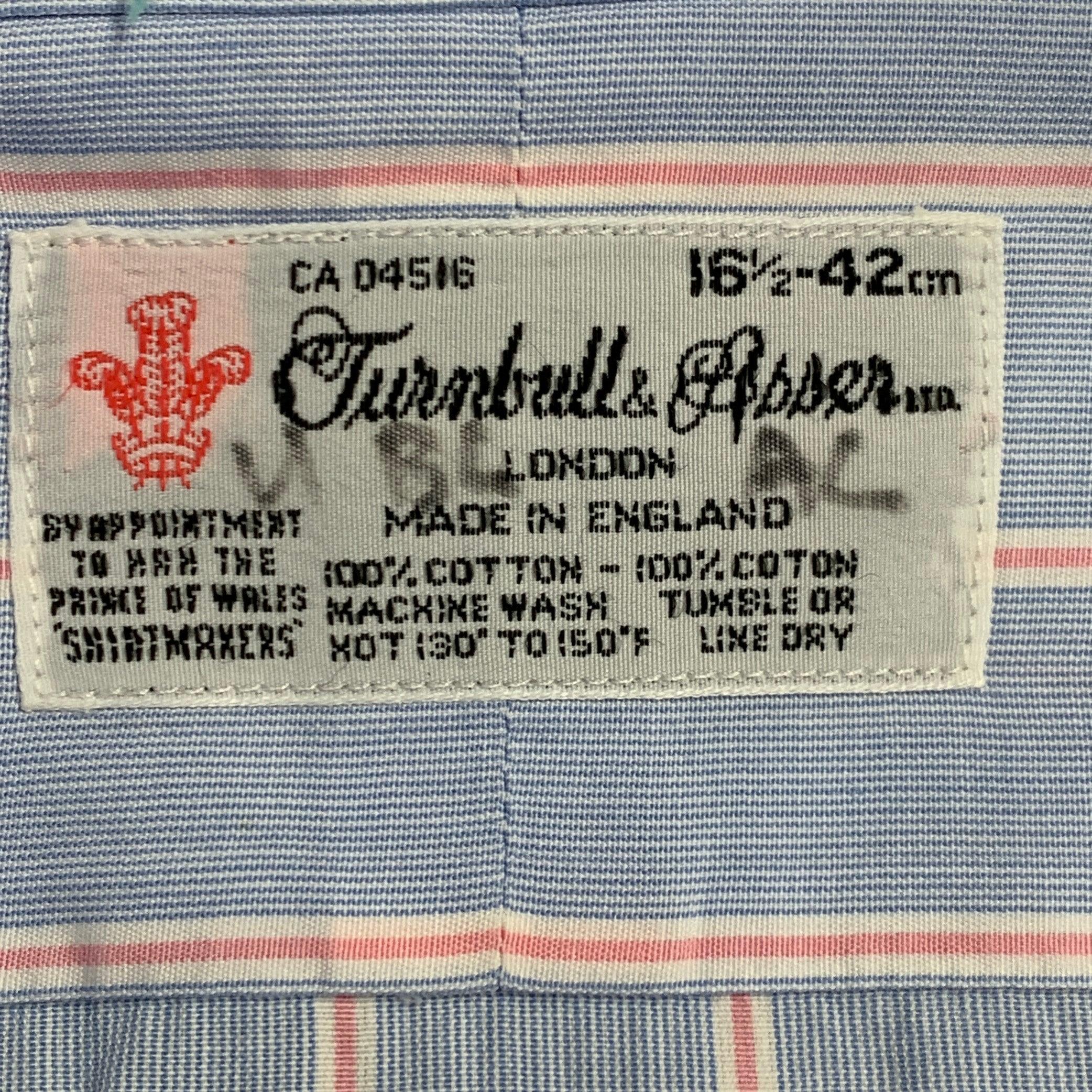 TURNBULL & ASSER Größe L Blau-Pink gestreiftes Langarmhemd aus Baumwolle mit französischer Manschette im Angebot 3