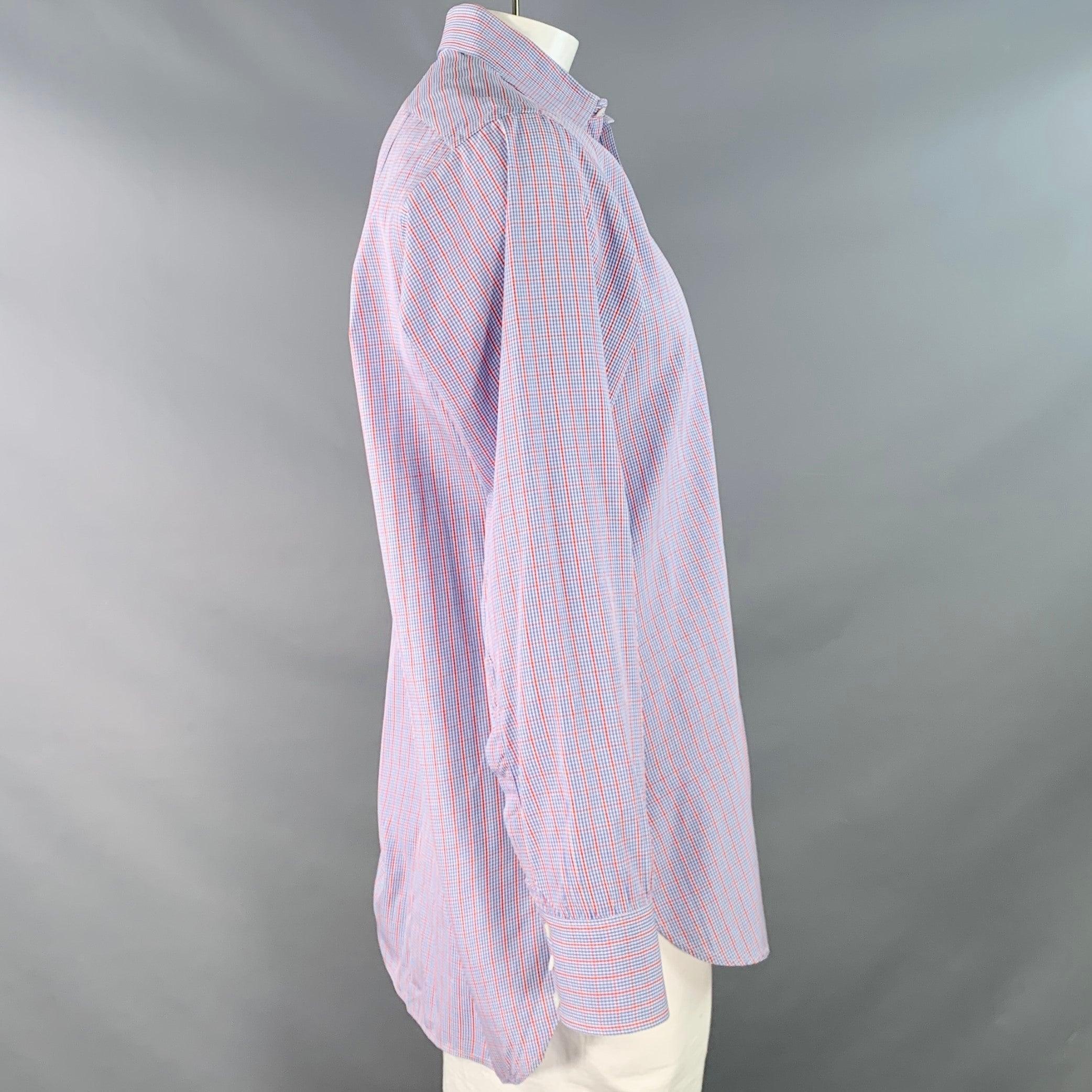 TURNBULL & ASSER Größe L Blau-Rot kariertes Baumwollhemd mit langen Ärmeln (Grau) im Angebot