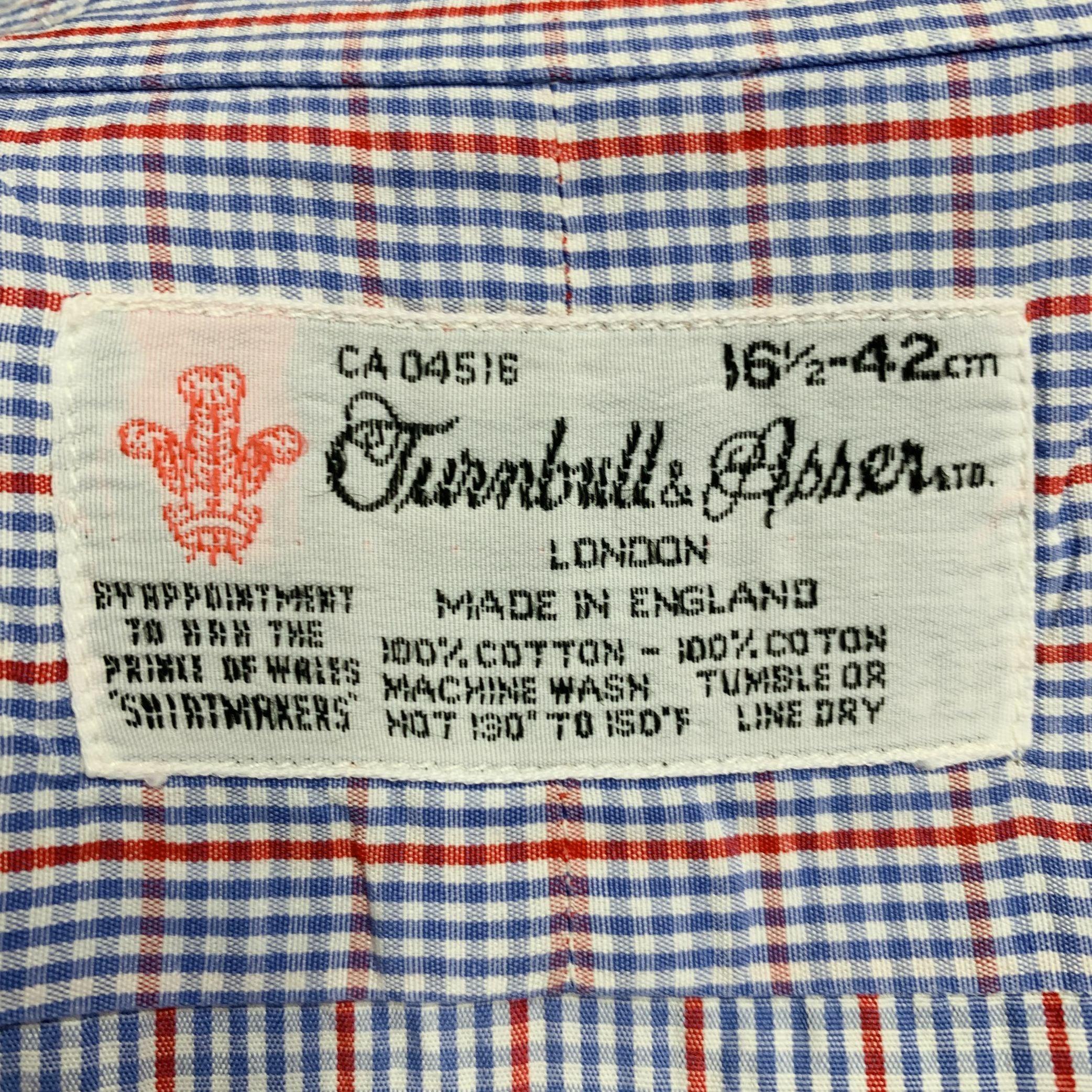 TURNBULL & ASSER Größe L Blau-Rot kariertes Baumwollhemd mit langen Ärmeln Herren im Angebot