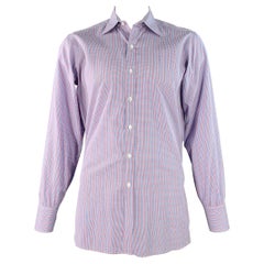TURNBULL & ASSER Talla L Camisa de Manga Larga de Algodón a Cuadros Rojo Azul