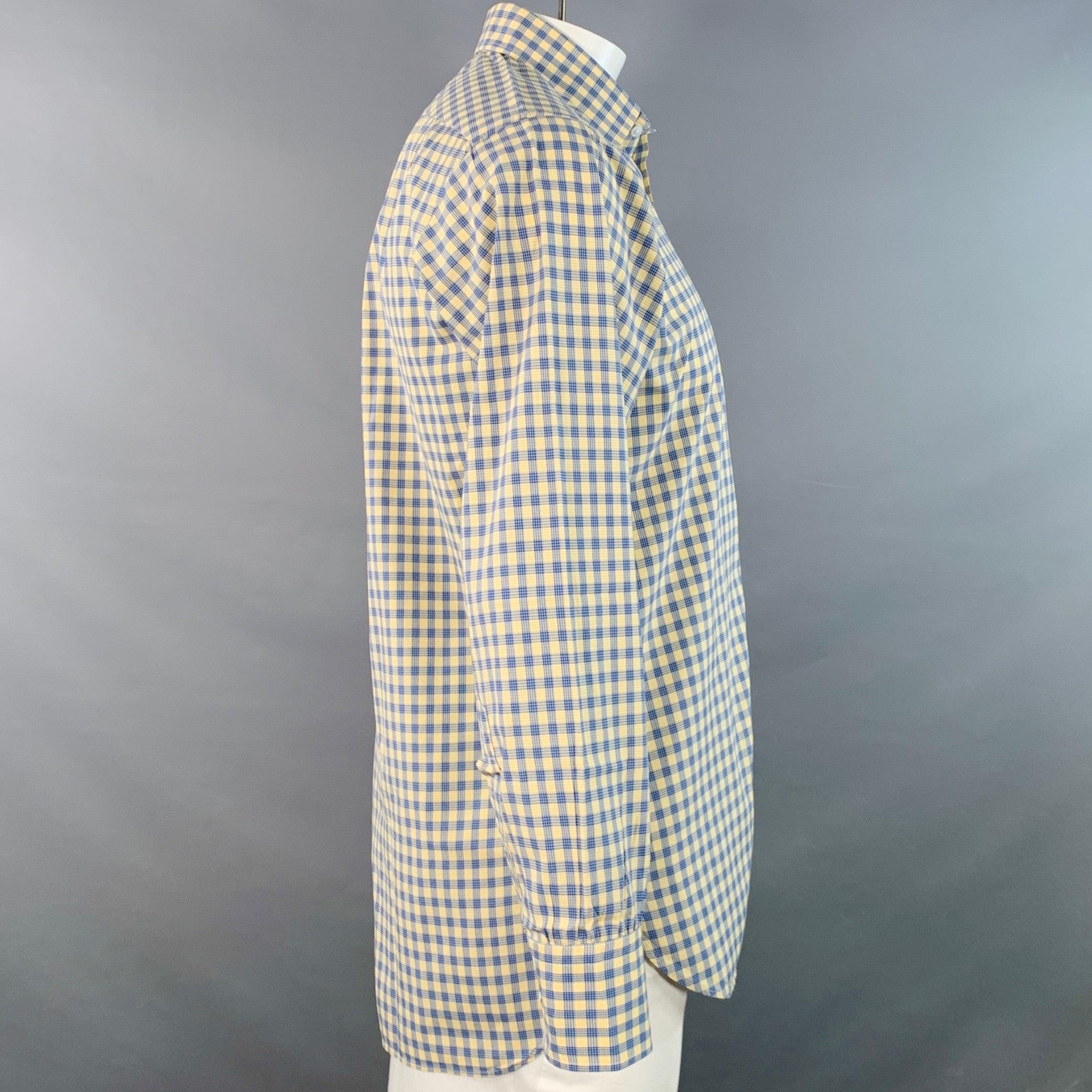 Grigio Turnbull & Asser Taglia L Camicia a maniche lunghe in cotone a scacchi blu e gialla in vendita