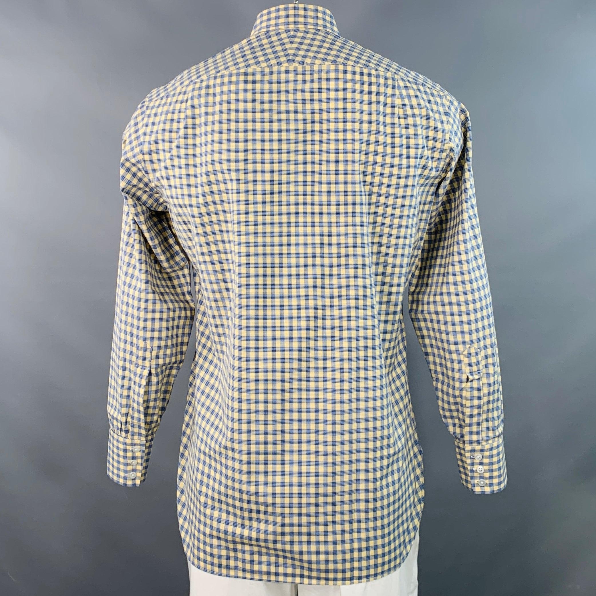 Turnbull & Asser Taglia L Camicia a maniche lunghe in cotone a scacchi blu e gialla In condizioni ottime in vendita a San Francisco, CA