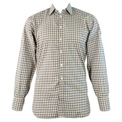 Turnbull & Asser Taglia L Camicia a maniche lunghe in cotone a scacchi blu e gialla