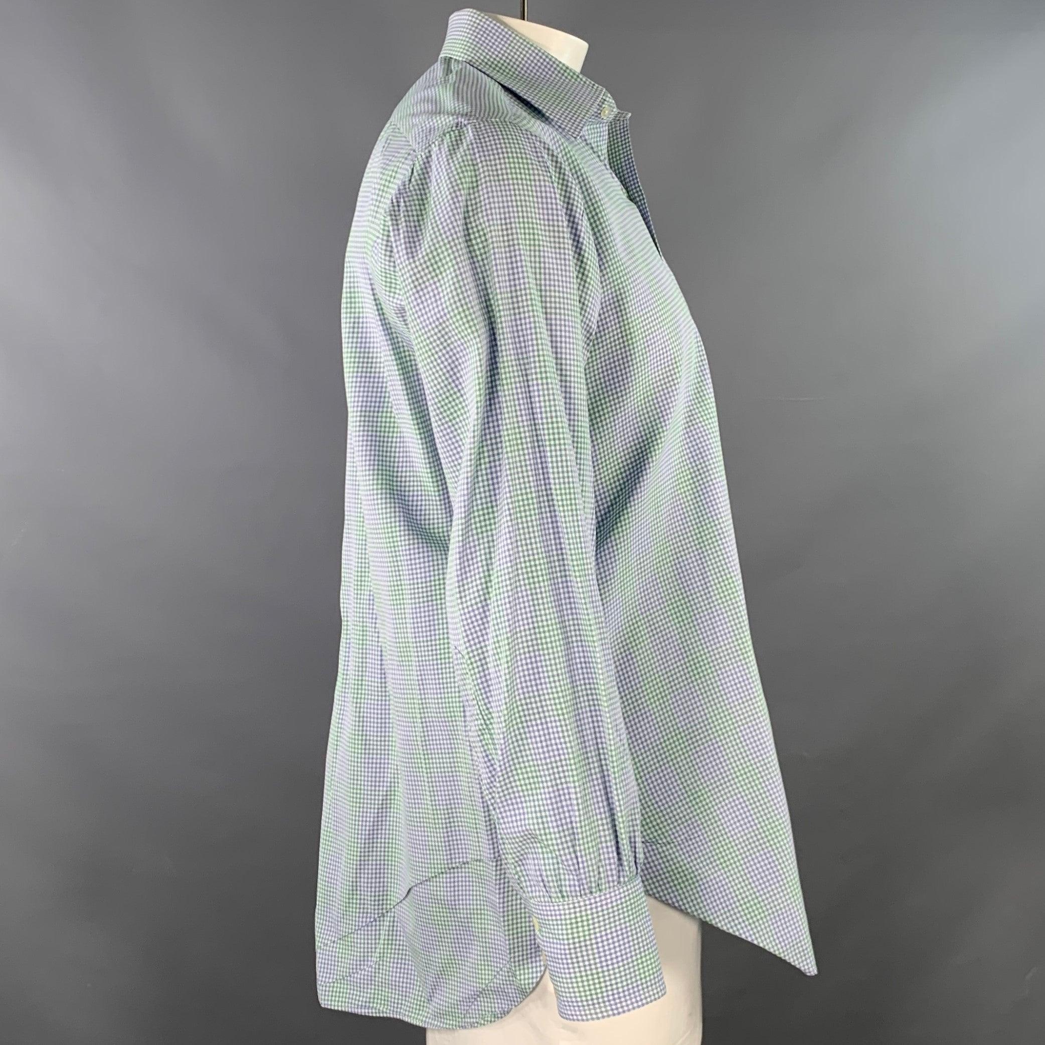 TURNBULL & ASSER Größe L Grün Blau Gingham Baumwolle Langarmhemd (Grau) im Angebot