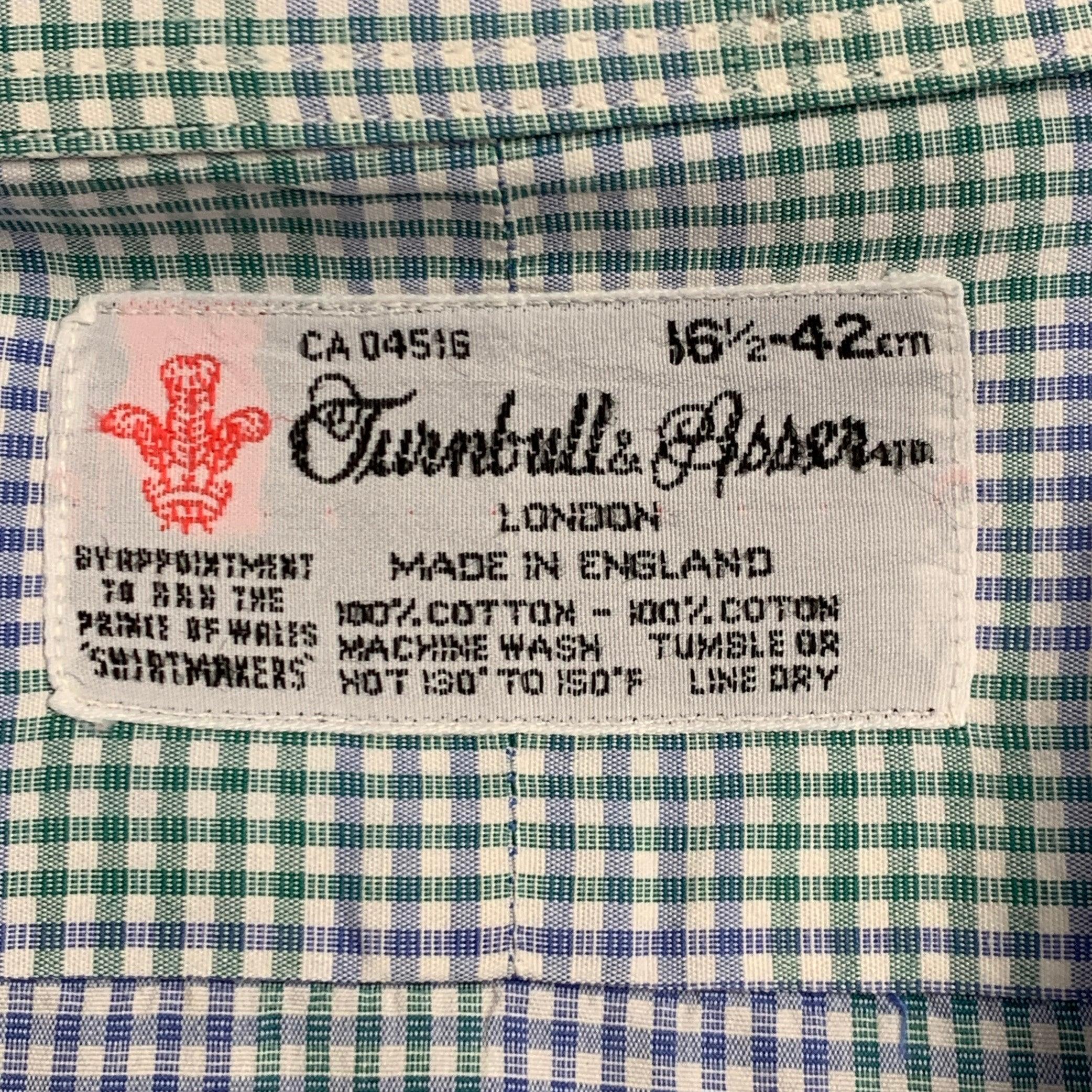 TURNBULL & ASSER Größe L Grün Blau Gingham Baumwolle Langarmhemd Herren im Angebot