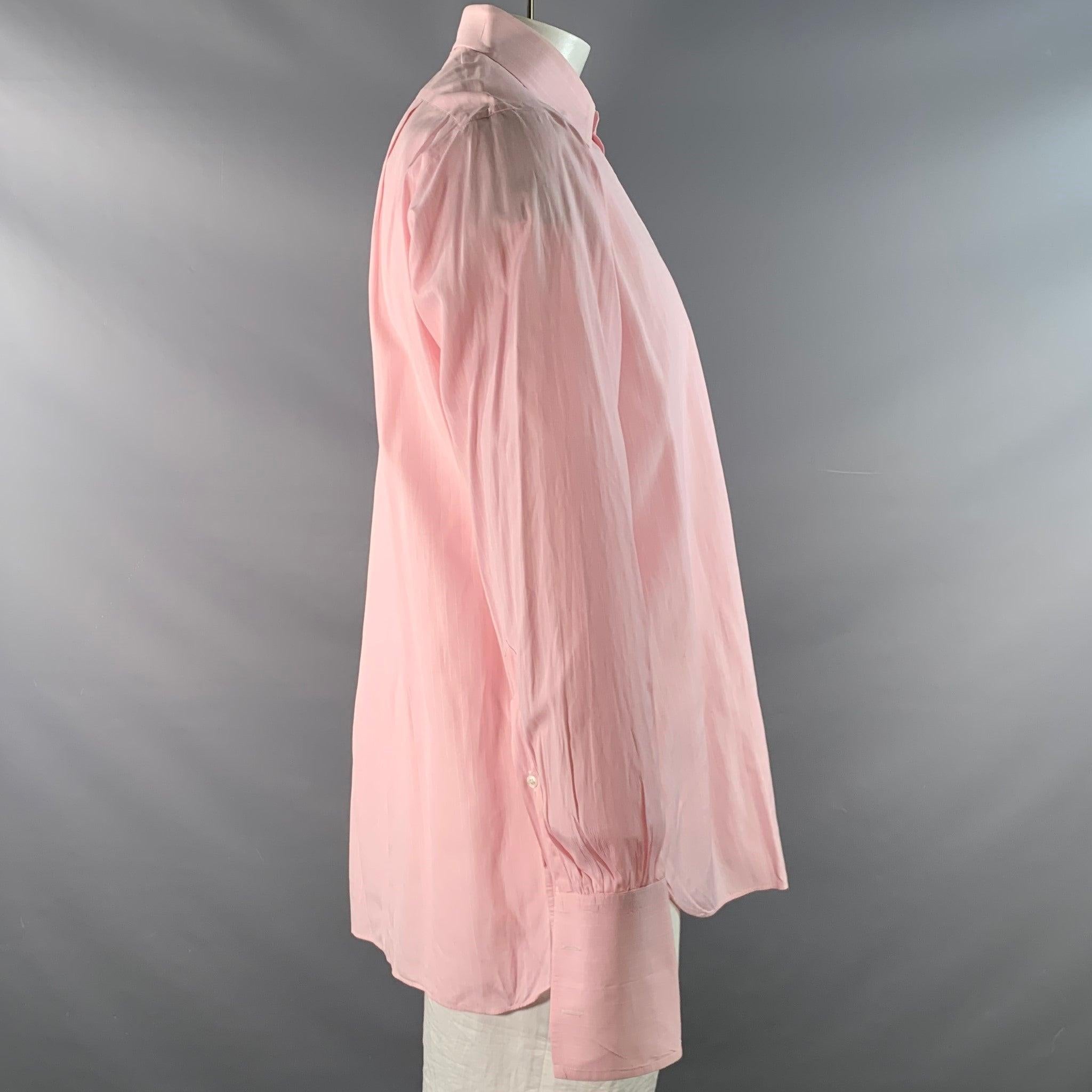 Beige Turnbull & Asser Taglia L Camicia a maniche lunghe in cotone gessato bianco e rosa in vendita