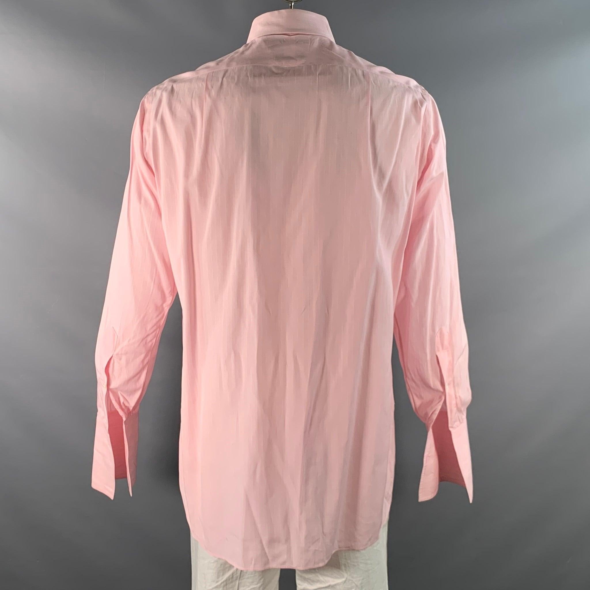 Turnbull & Asser Taglia L Camicia a maniche lunghe in cotone gessato bianco e rosa In condizioni ottime in vendita a San Francisco, CA