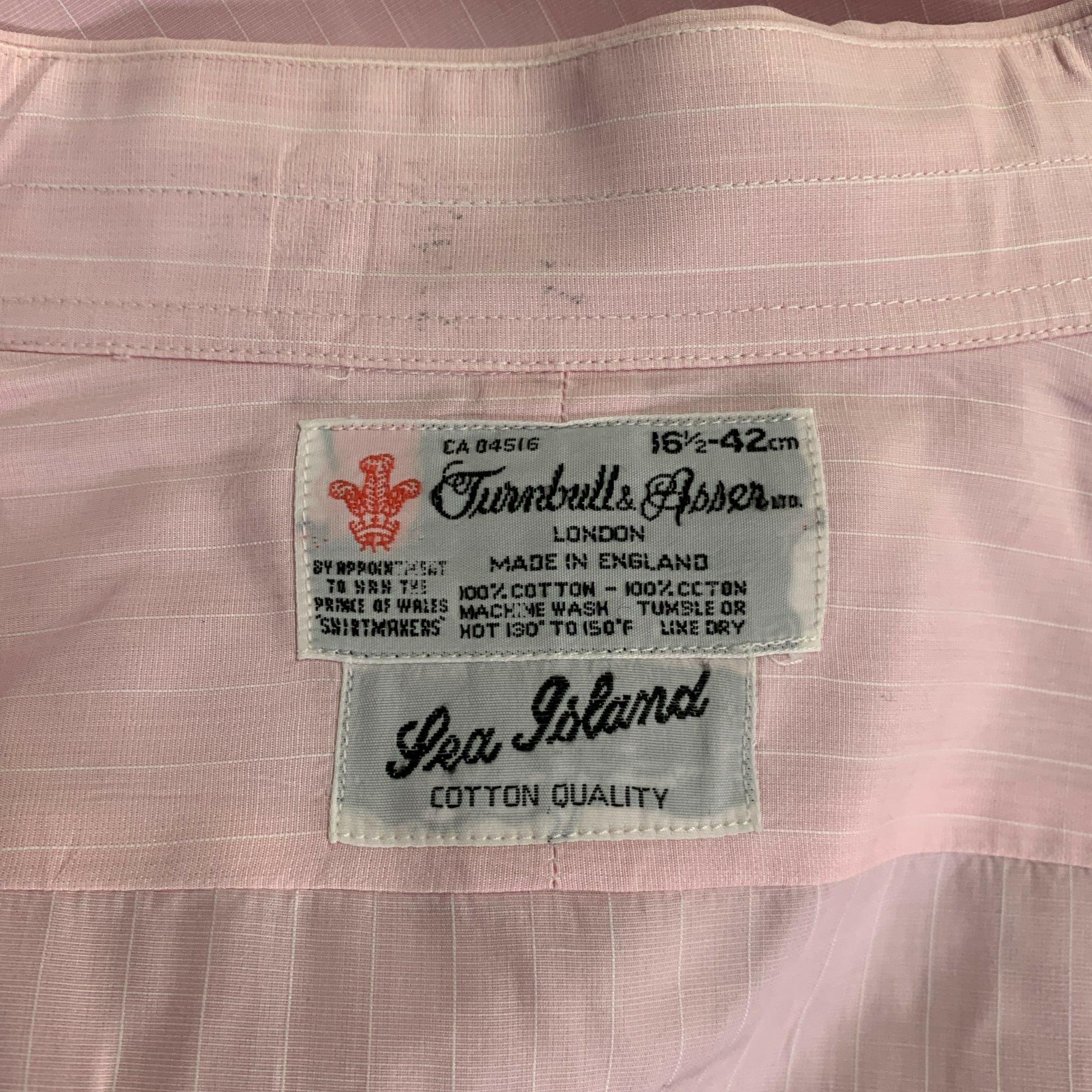 Uomo Turnbull & Asser Taglia L Camicia a maniche lunghe in cotone gessato bianco e rosa in vendita
