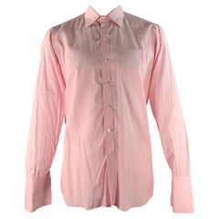 Turnbull & Asser Taglia L Camicia a maniche lunghe in cotone gessato bianco e rosa