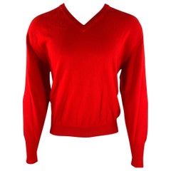 TURNBULL & ASSER Size L Red Knitted Cashmere V-Neck Sweater