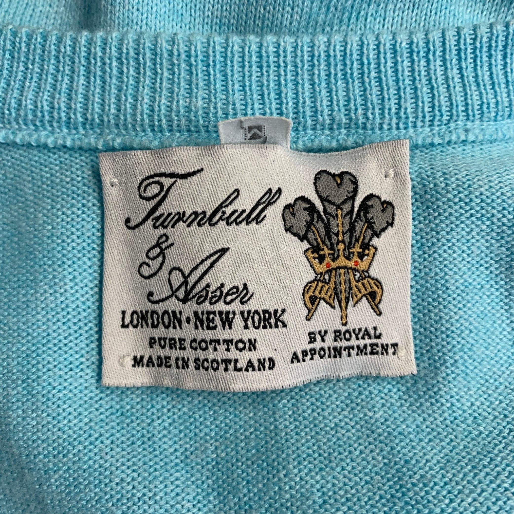 Men's TURNBULL & ASSER Size M Blue Beige Argyle Cotton V-Neck Vest