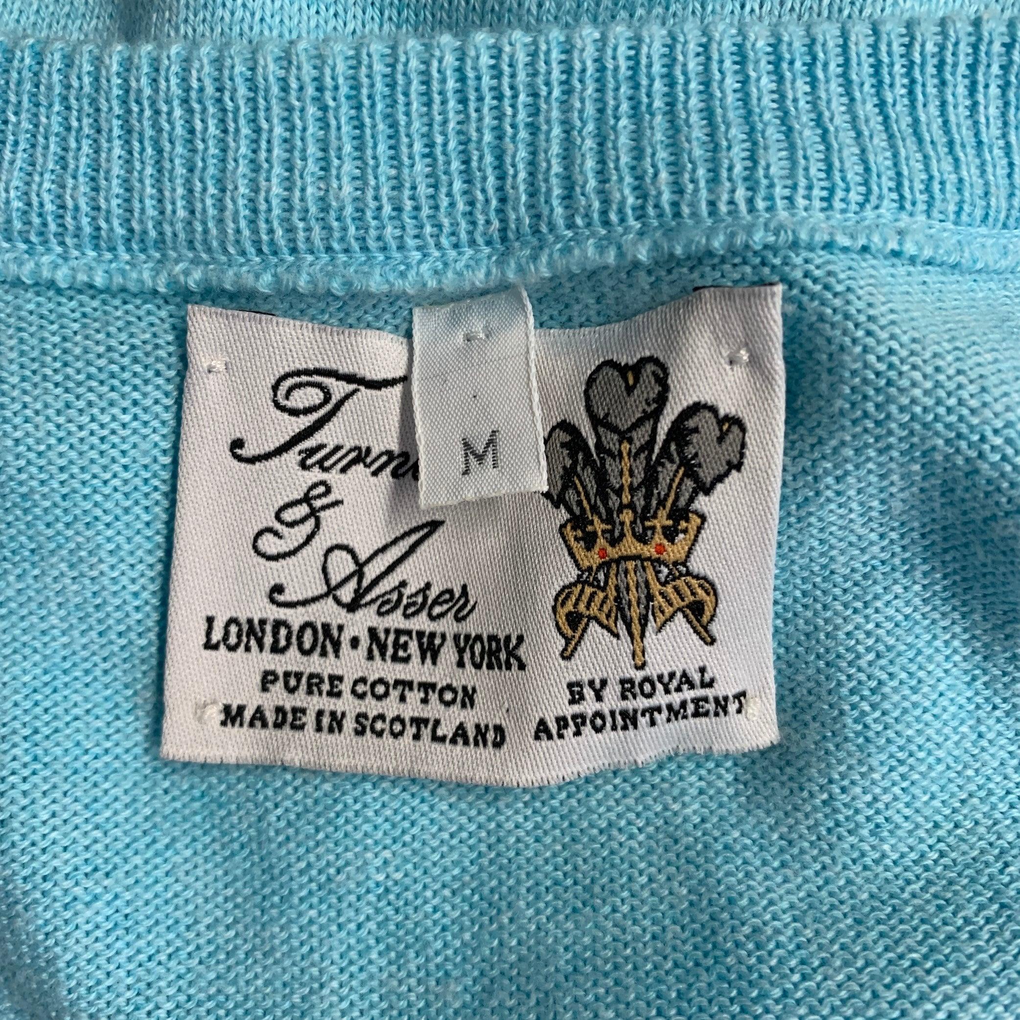 TURNBULL & ASSER Size M Blue Beige Argyle Cotton V-Neck Vest 1