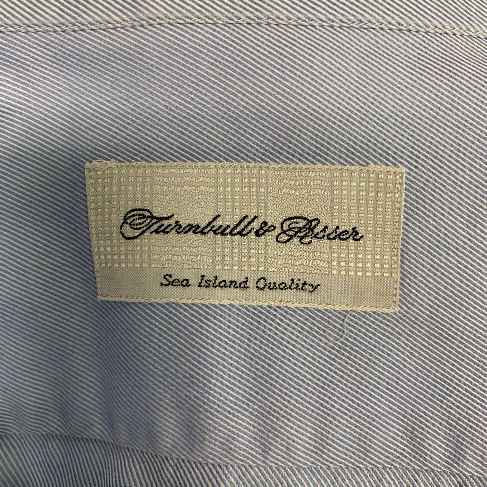 Men's TURNBULL & ASSER Size M Blue Diagonal Stripe Cotton Long Sleeve Shirt For Sale