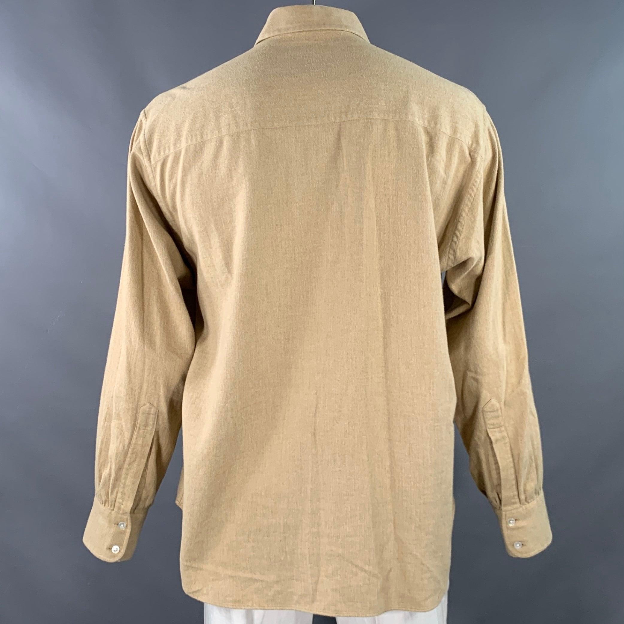 TURNBULL & ASSER Größe XL Beige Herringbone Baumwolle 2 Taschen Langarmhemd Herren im Angebot