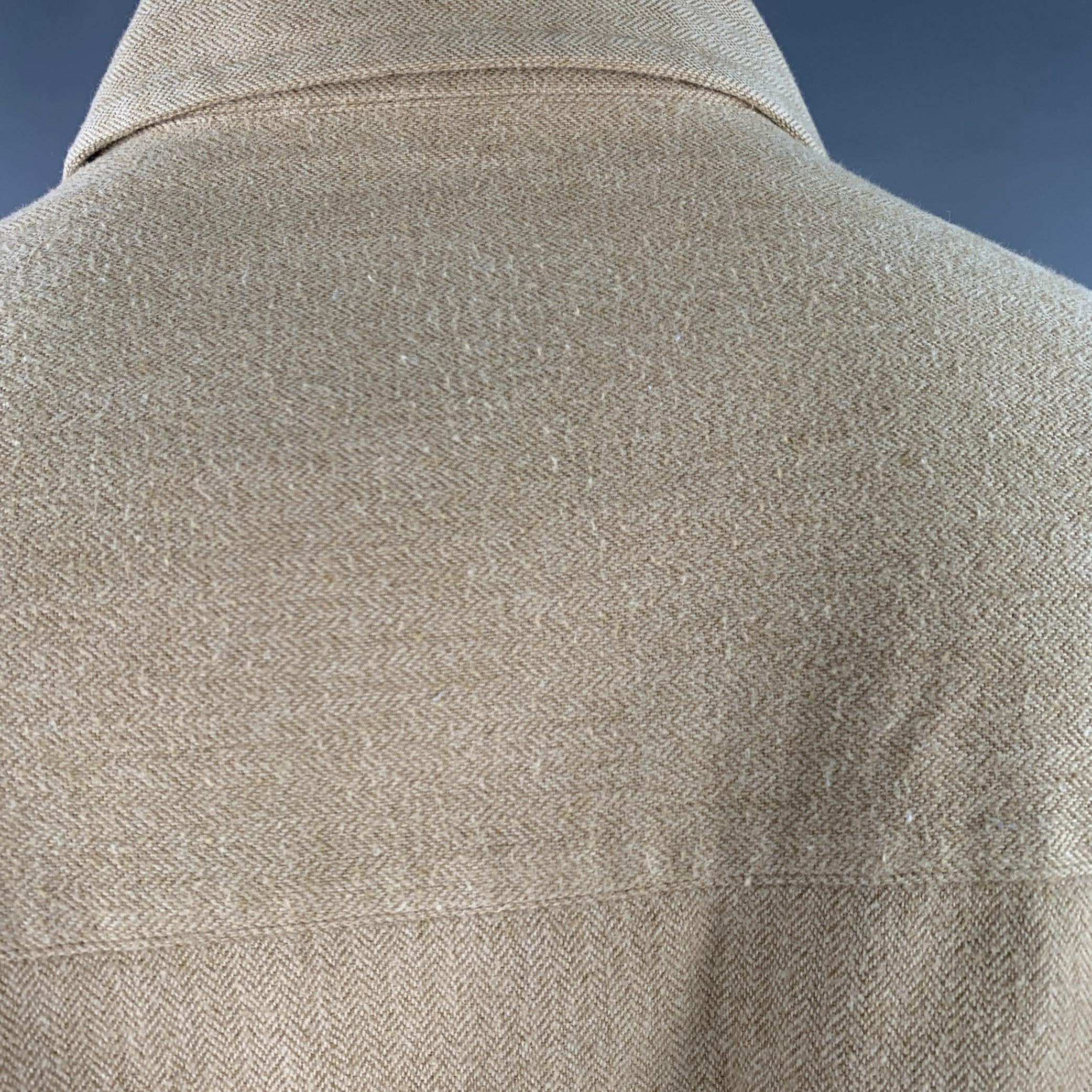 TURNBULL & ASSER Größe XL Beige Herringbone Baumwolle 2 Taschen Langarmhemd im Angebot 1