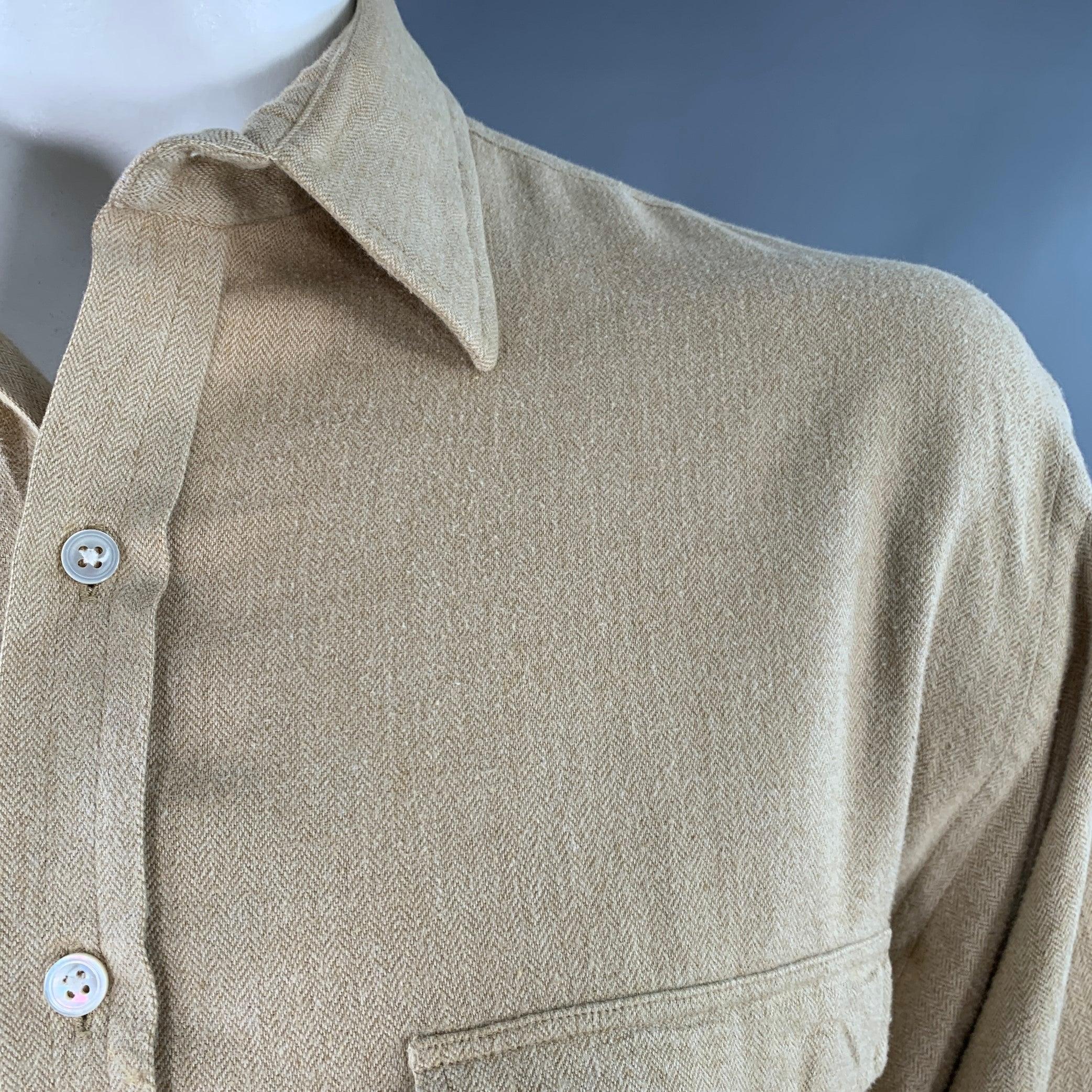 TURNBULL & ASSER Größe XL Beige Herringbone Baumwolle 2 Taschen Langarmhemd im Angebot 2