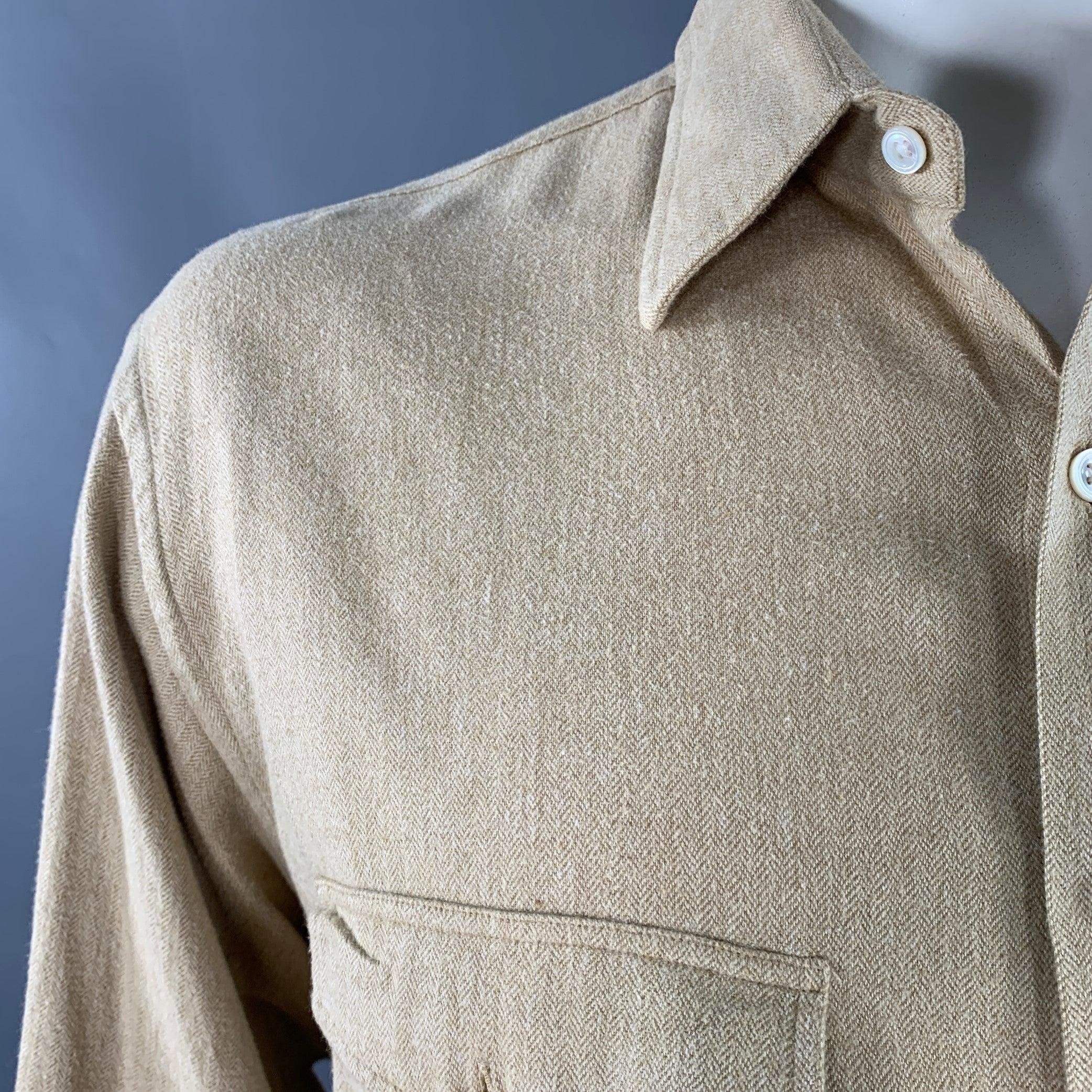 TURNBULL & ASSER Größe XL Beige Herringbone Baumwolle 2 Taschen Langarmhemd im Angebot 3