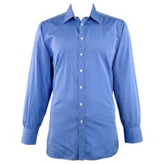 TURNBULL & ASSER Taille XXL Chemise à manches longues en coton bleu à col large