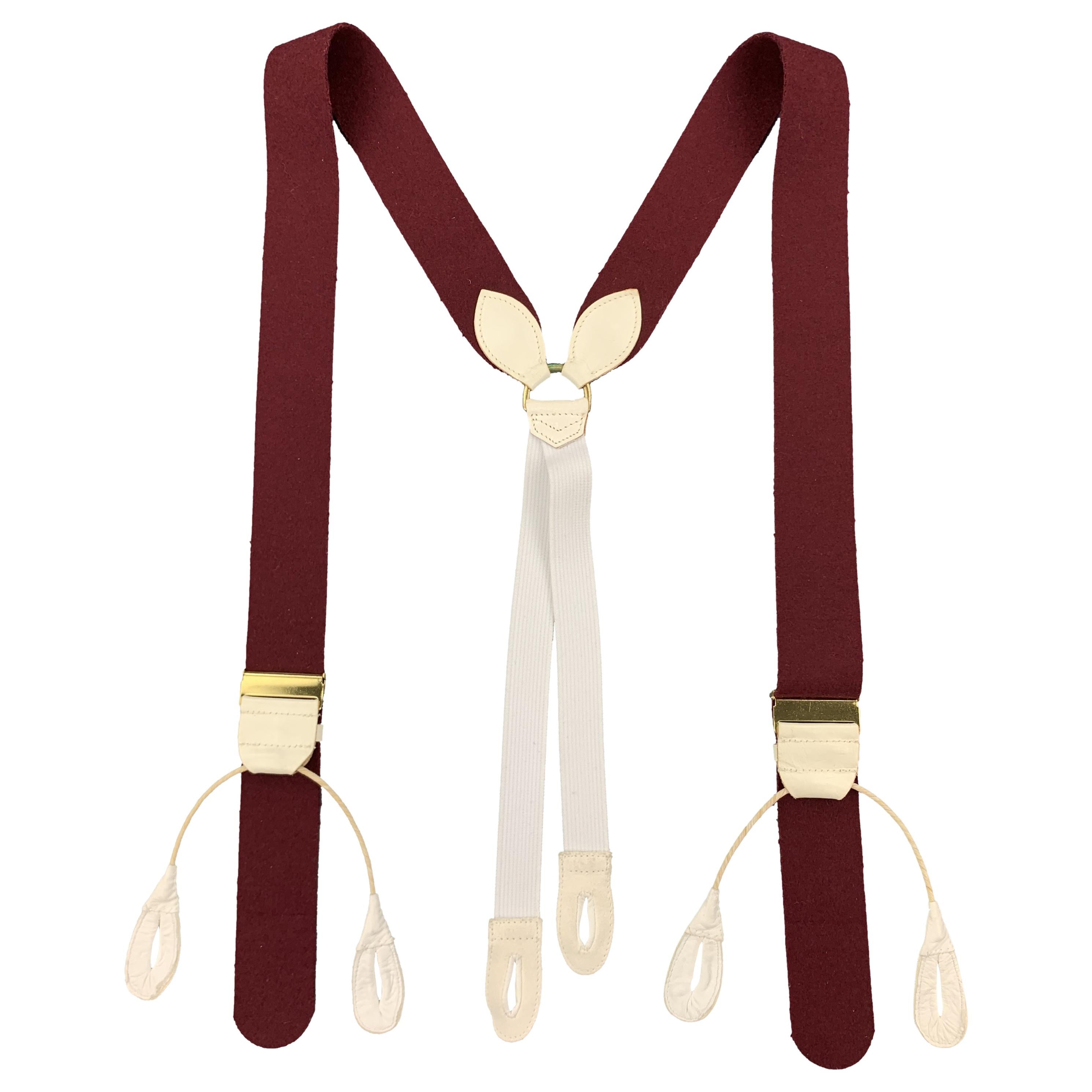 TURNBULL & ASSER Solid Burgundy Wool Suspenders