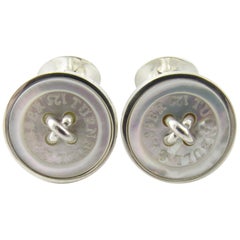 Turnbull & Asser Sterling Silver and Mother of Pearl Button Cufflinks