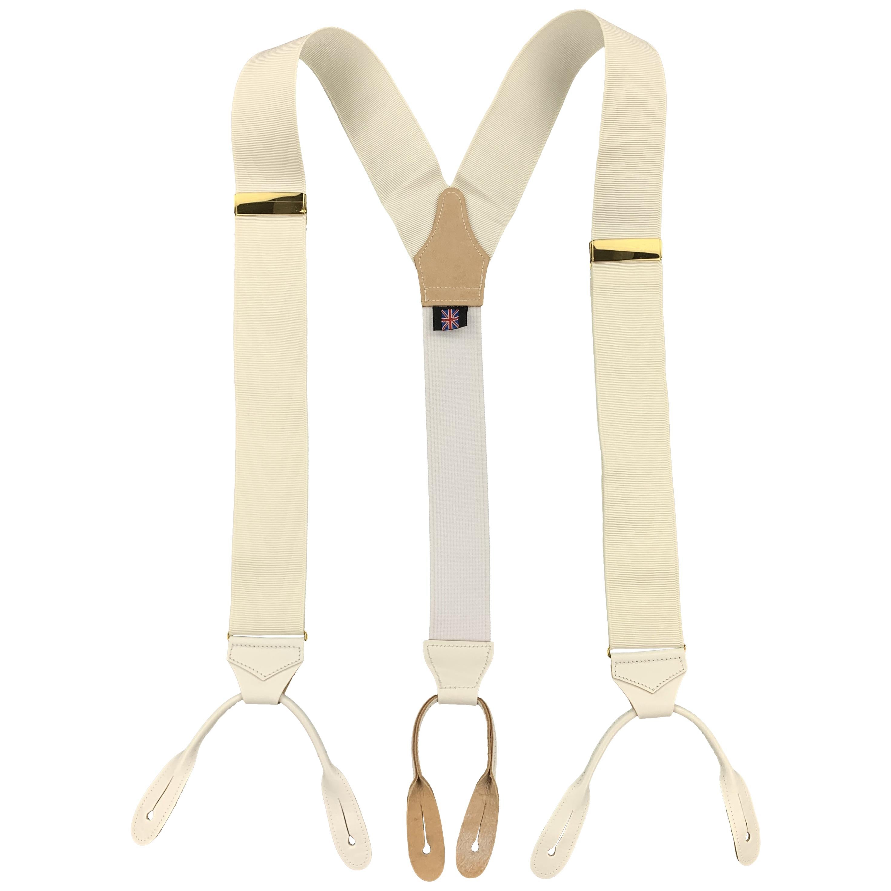 TURNBULL & ASSER Textured Off White Grosgrain Suspenders