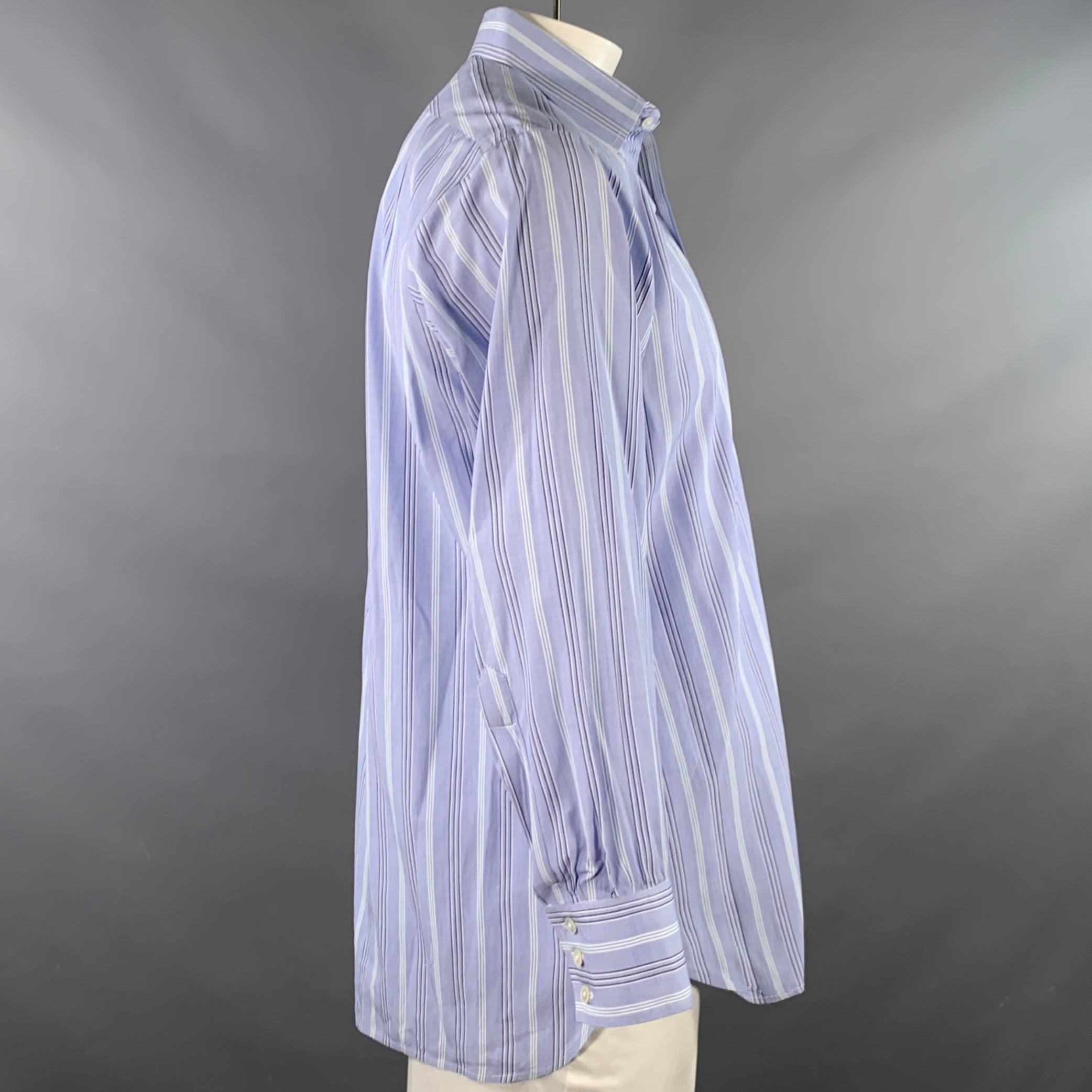 TURNBULL & ASSER Vintage Größe L Blau-Marine-Weiß gestreiftes Baumwollhemd mit langen Ärmeln (Violett) im Angebot
