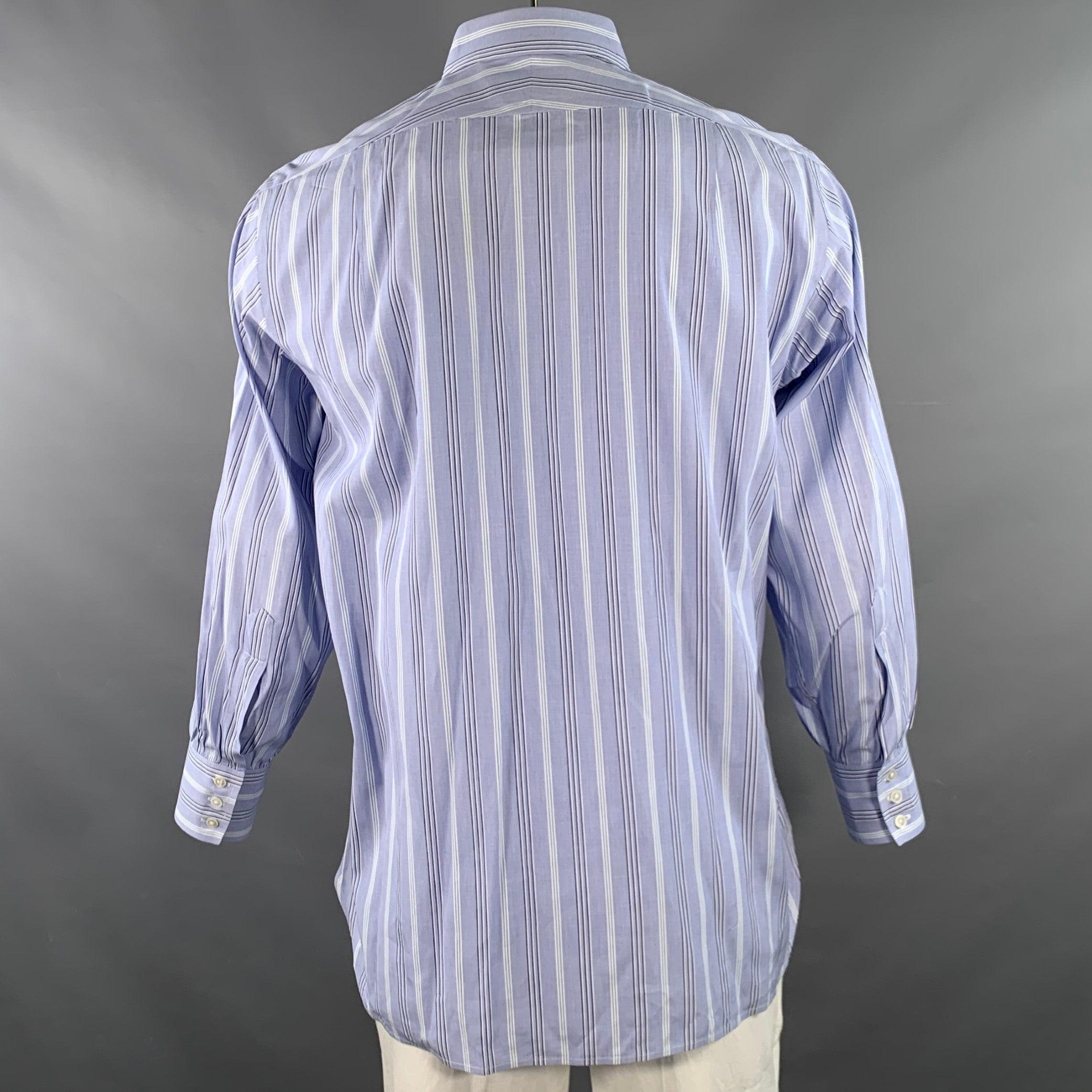 TURNBULL & ASSER Vintage Größe L Blau-Marine-Weiß gestreiftes Baumwollhemd mit langen Ärmeln im Zustand „Hervorragend“ im Angebot in San Francisco, CA