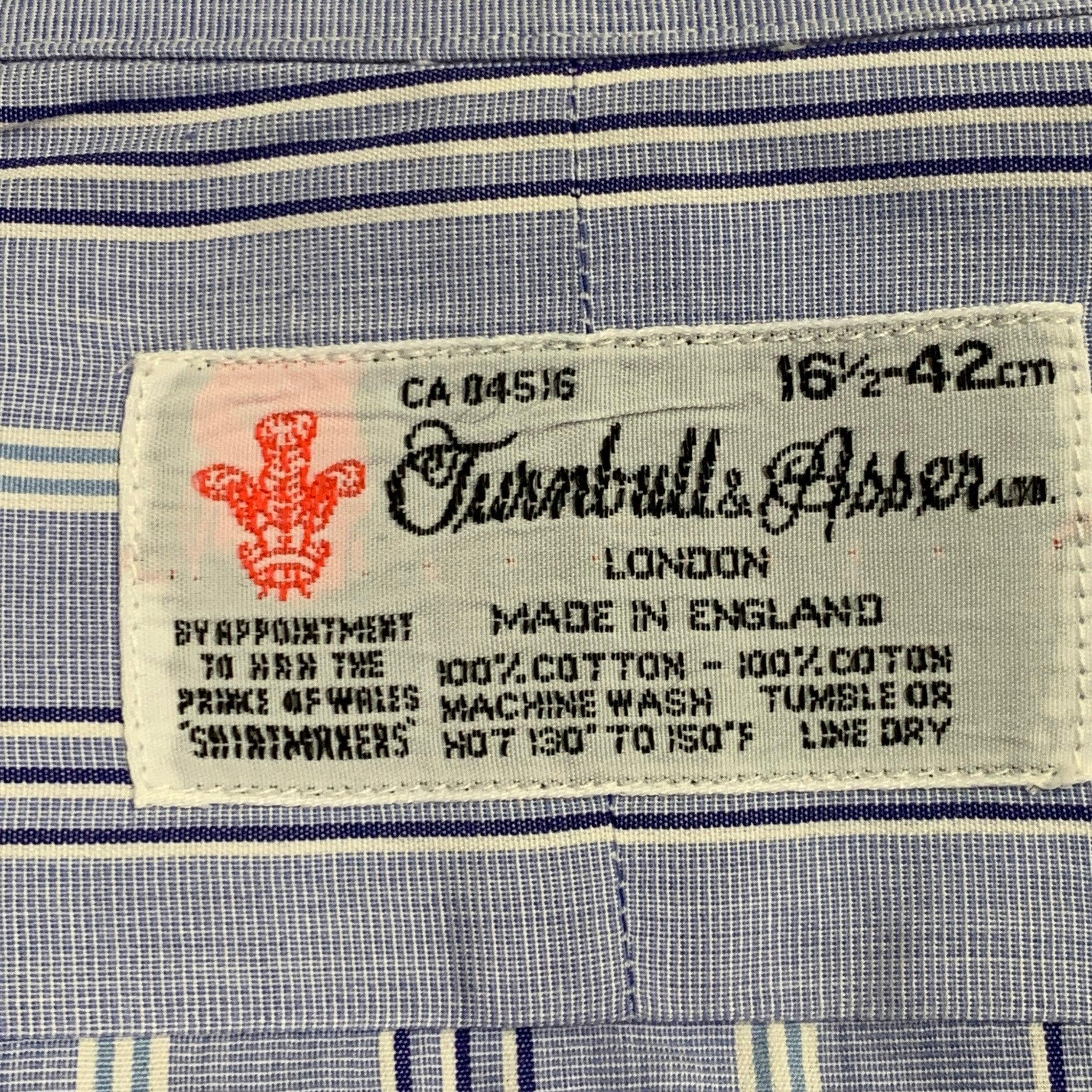 TURNBULL & ASSER Vintage Größe L Blau-Marine-Weiß gestreiftes Baumwollhemd mit langen Ärmeln Herren im Angebot