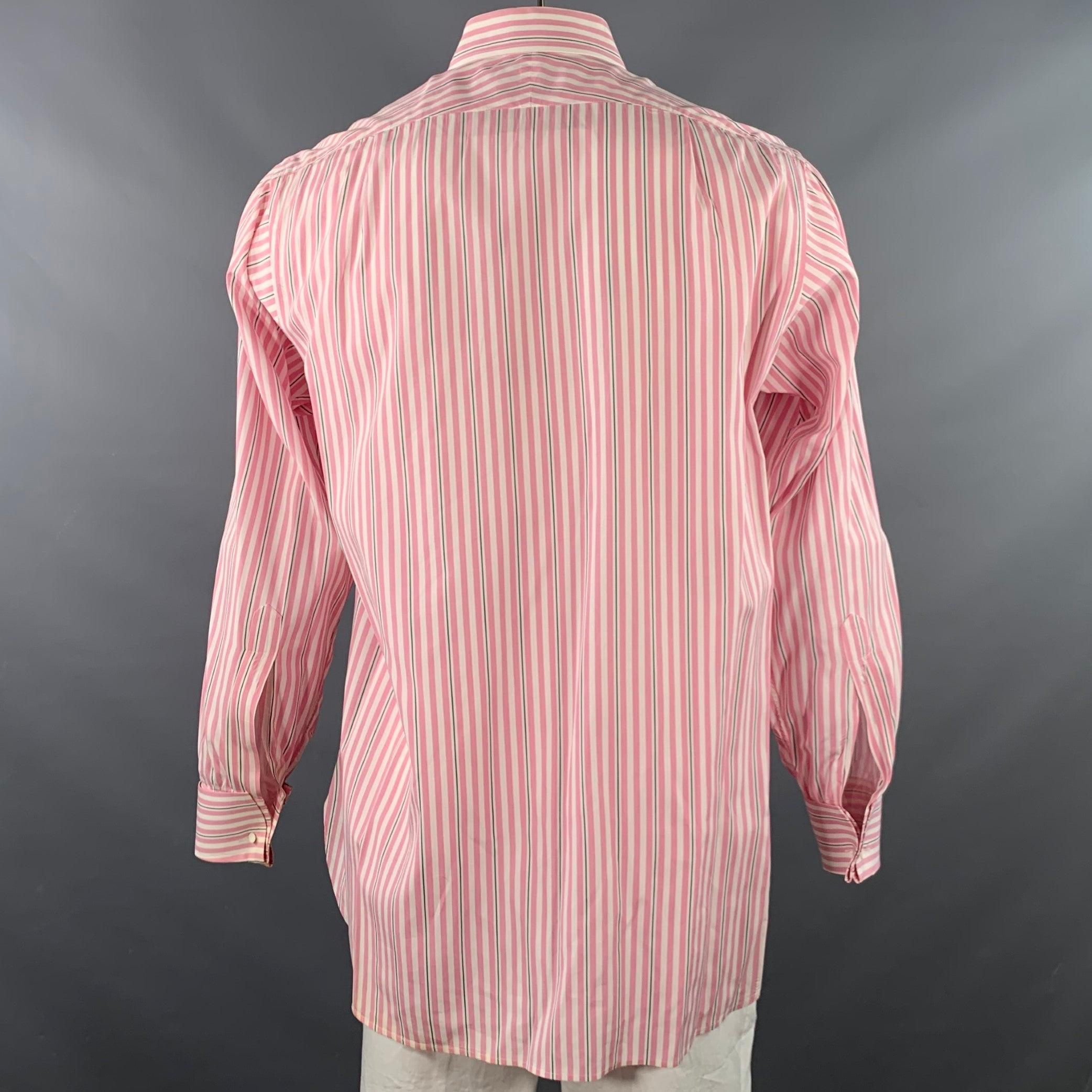 TURNBULL & ASSER Vintage Größe L Rosa Weiß gestreift Baumwolle Französisch Manschette Langarmhemd im Zustand „Gut“ im Angebot in San Francisco, CA