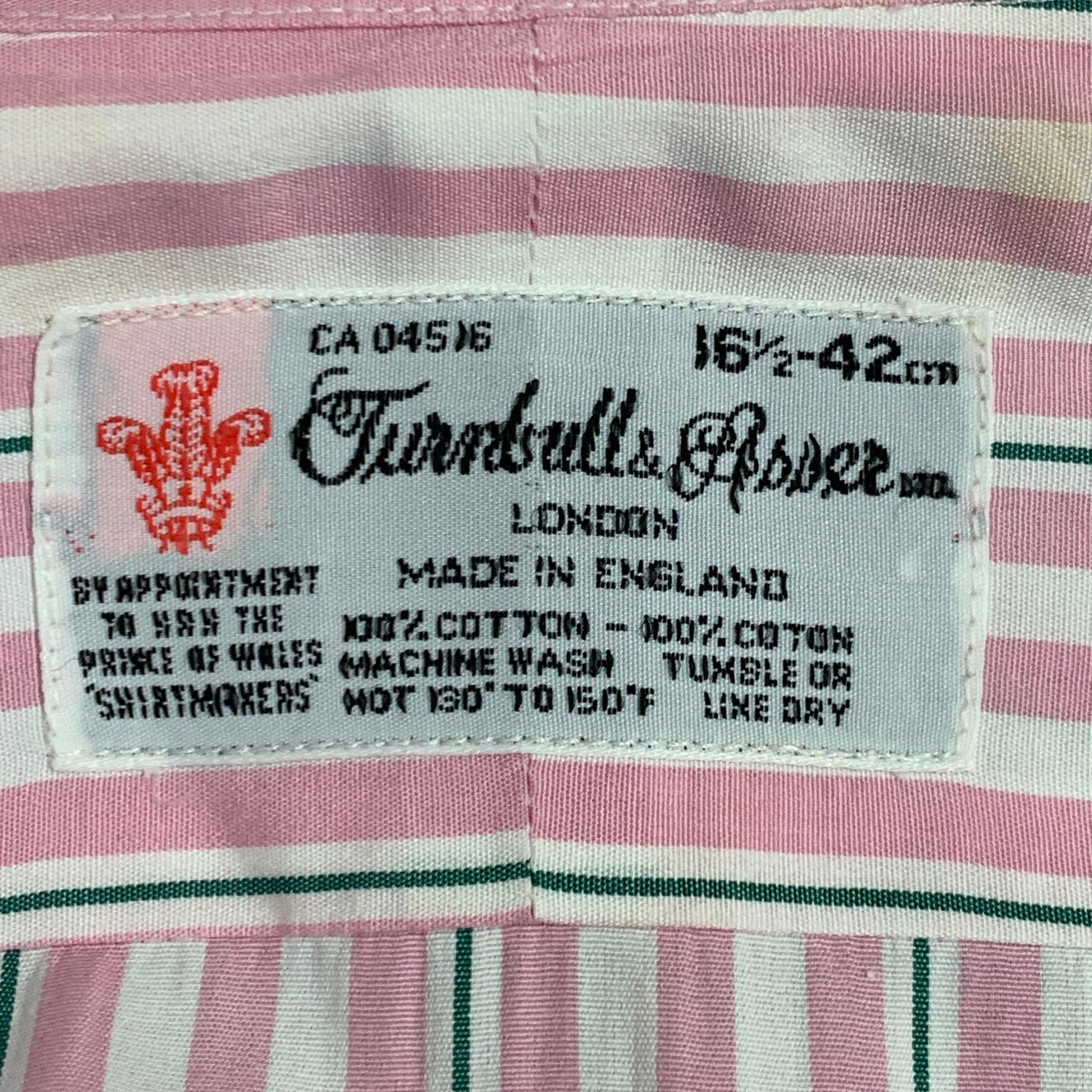TURNBULL & ASSER Vintage Größe L Rosa Weiß gestreift Baumwolle Französisch Manschette Langarmhemd im Angebot 3