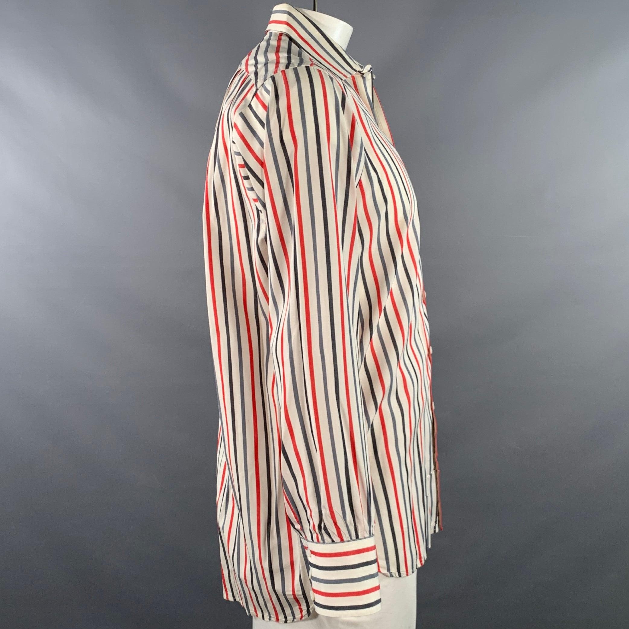 TURNBULL & ASSER Vintage Größe L Weiß Blau Rot Gestreift Baumwolle Langarmhemd (Beige) im Angebot