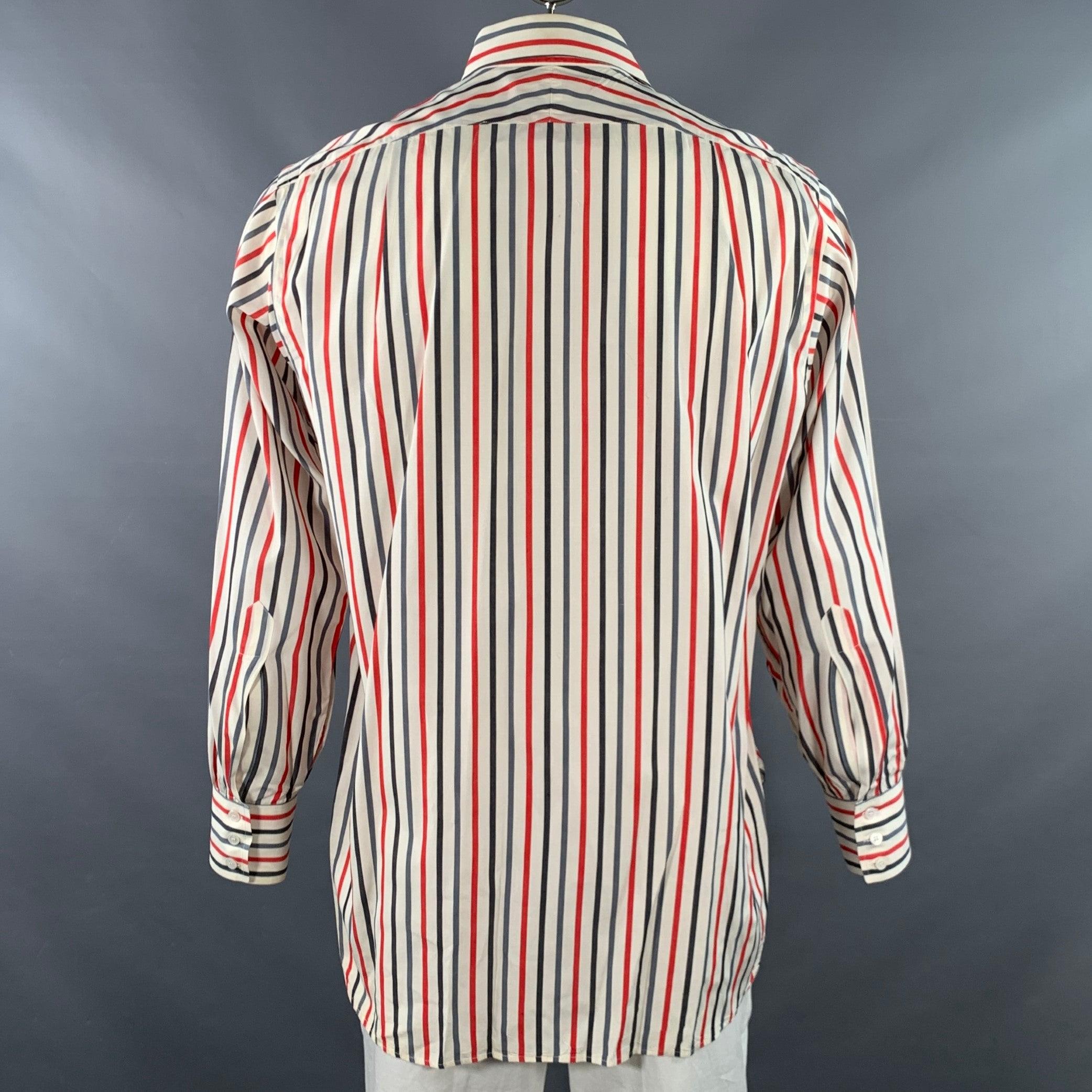 TURNBULL & ASSER Vintage Größe L Weiß Blau Rot Gestreift Baumwolle Langarmhemd im Zustand „Gut“ im Angebot in San Francisco, CA
