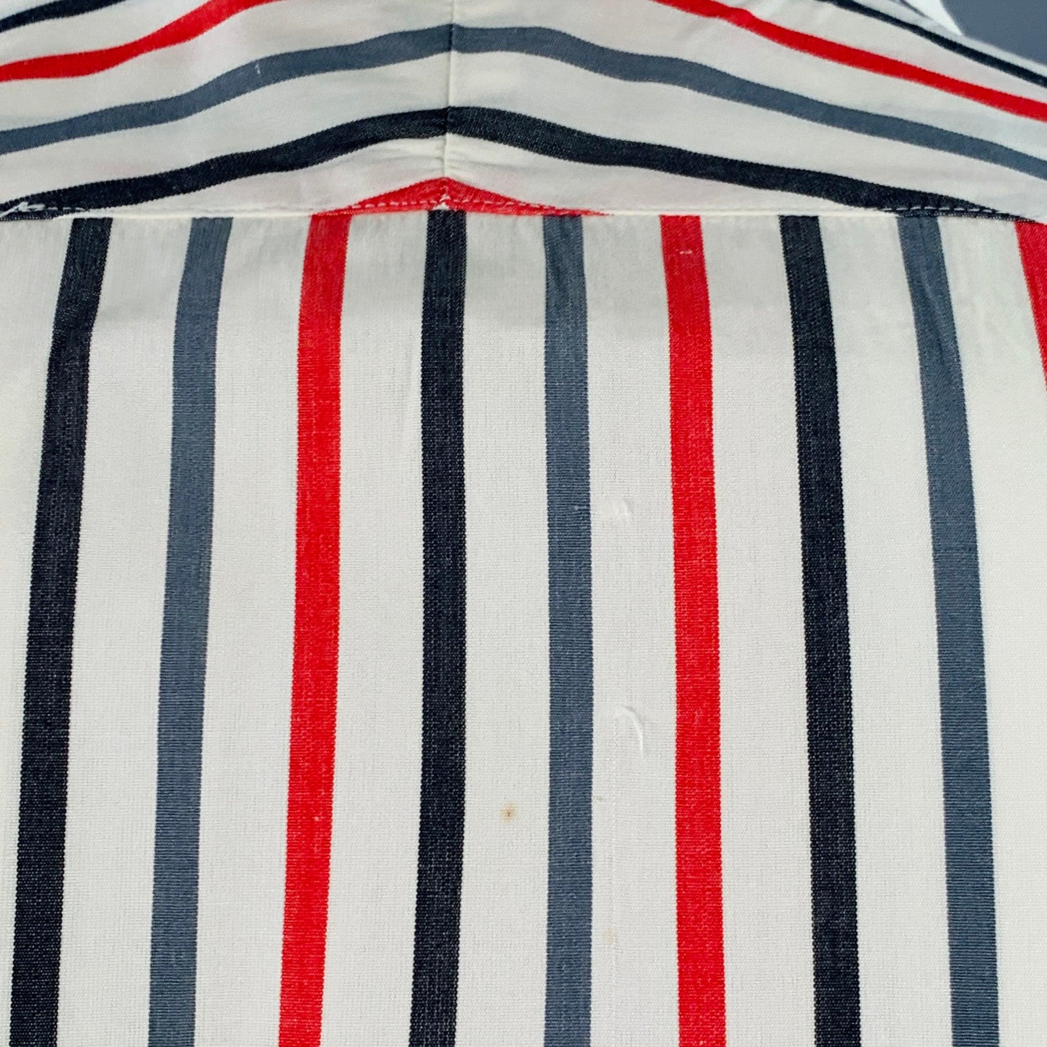 TURNBULL & ASSER Vintage Größe L Weiß Blau Rot Gestreift Baumwolle Langarmhemd Herren im Angebot