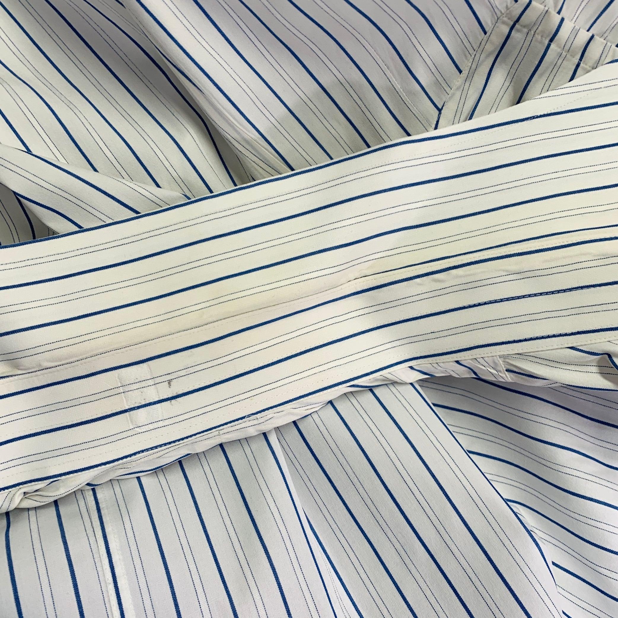 TURNBULL & ASSER Vintage Größe L Weiß Blau Gestreift Baumwolle Französisch Manschette Langarmhemd im Angebot 5