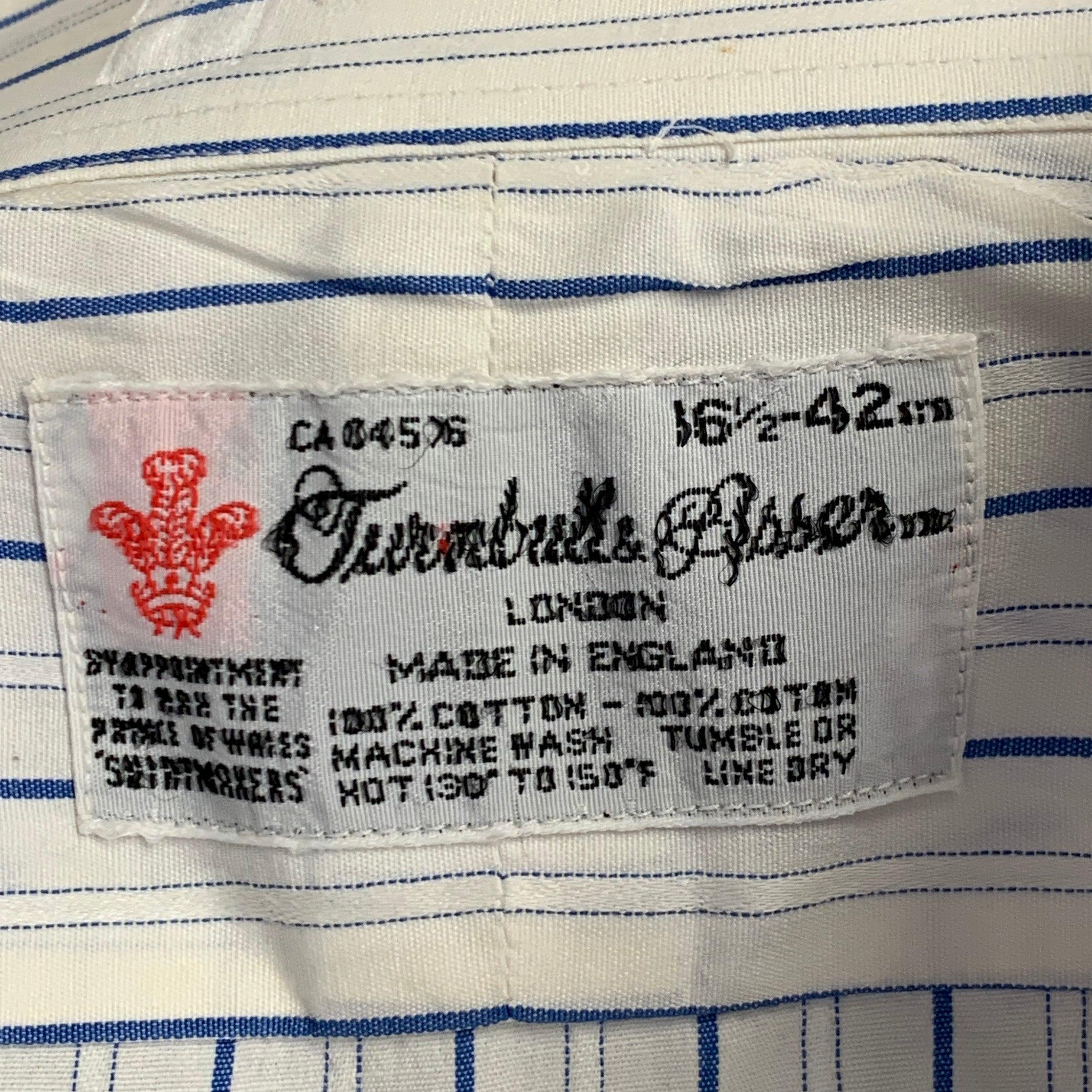 TURNBULL & ASSER Vintage Größe L Weiß Blau Gestreift Baumwolle Französisch Manschette Langarmhemd im Angebot 6