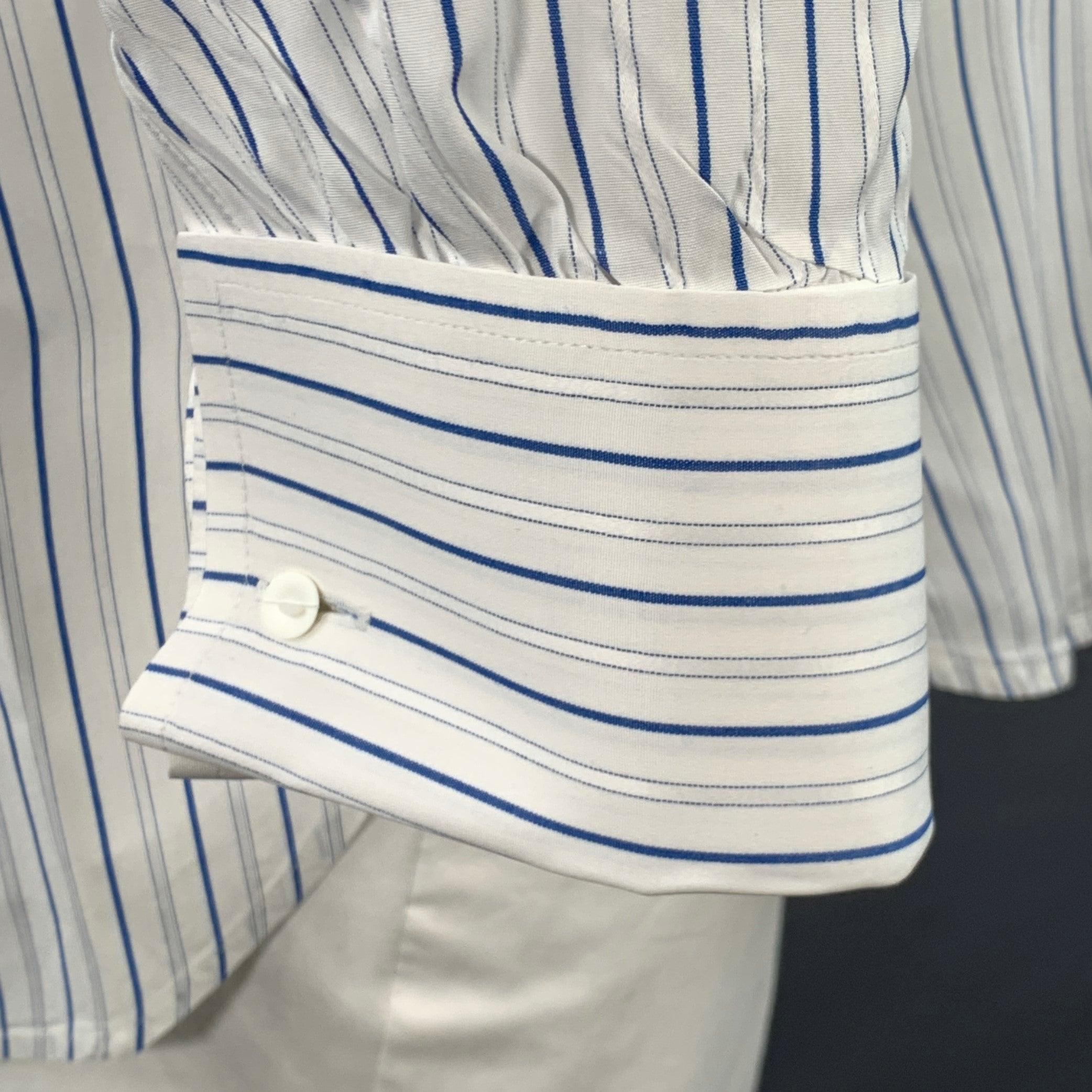 TURNBULL & ASSER Vintage Größe L Weiß Blau Gestreift Baumwolle Französisch Manschette Langarmhemd im Zustand „Gut“ im Angebot in San Francisco, CA