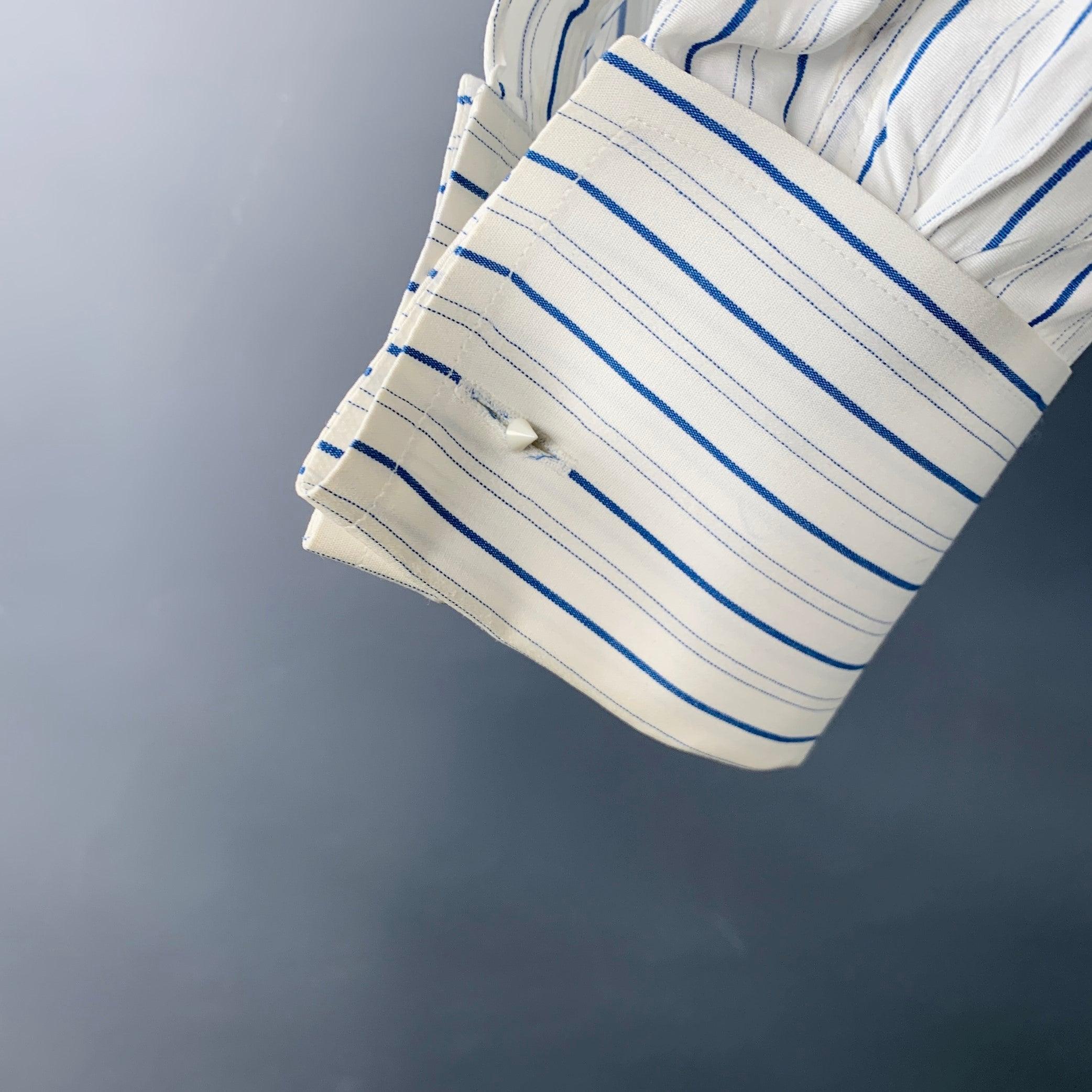 TURNBULL & ASSER Vintage Größe L Weiß Blau Gestreift Baumwolle Französisch Manschette Langarmhemd im Angebot 2