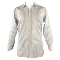 TURNBULL & ASSER Vintage Talla L Camisa de manga larga con puños franceses de algodón a rayas blancas y azules