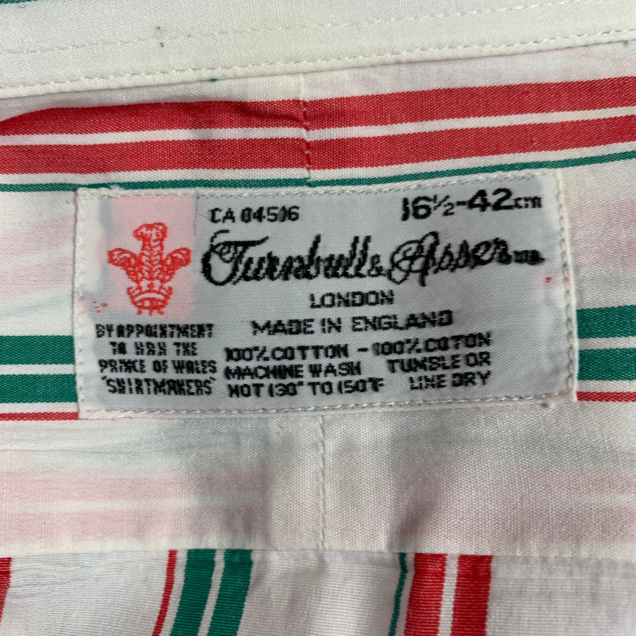 TURNBULL & ASSER Vintage Größe L Weiß Grün Rot Gestreift Baumwolle Französisch Manschette Langarmhemd im Angebot 5