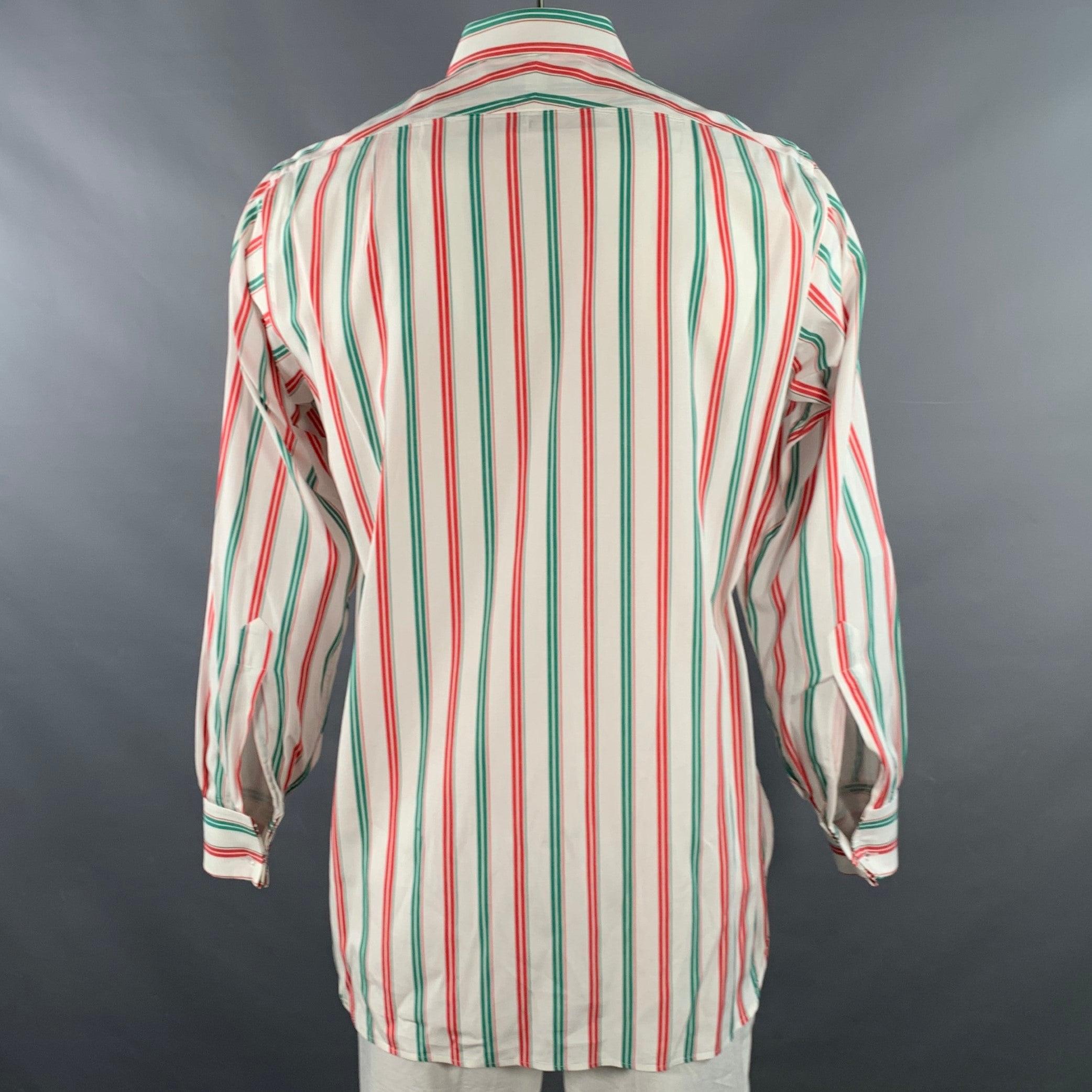 TURNBULL & ASSER Vintage Größe L Weiß Grün Rot Gestreift Baumwolle Französisch Manschette Langarmhemd Herren im Angebot