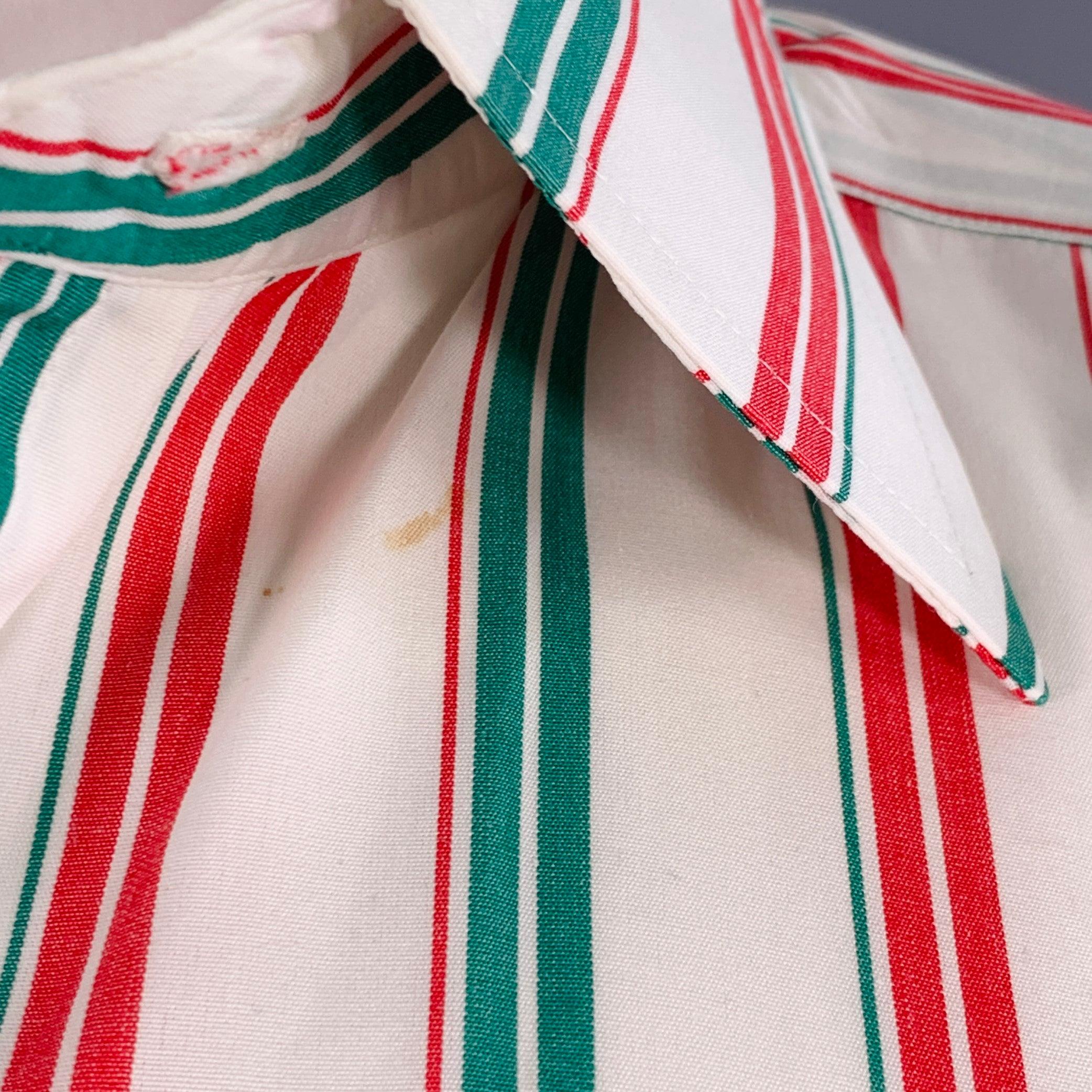 TURNBULL & ASSER Vintage Größe L Weiß Grün Rot Gestreift Baumwolle Französisch Manschette Langarmhemd im Angebot 1