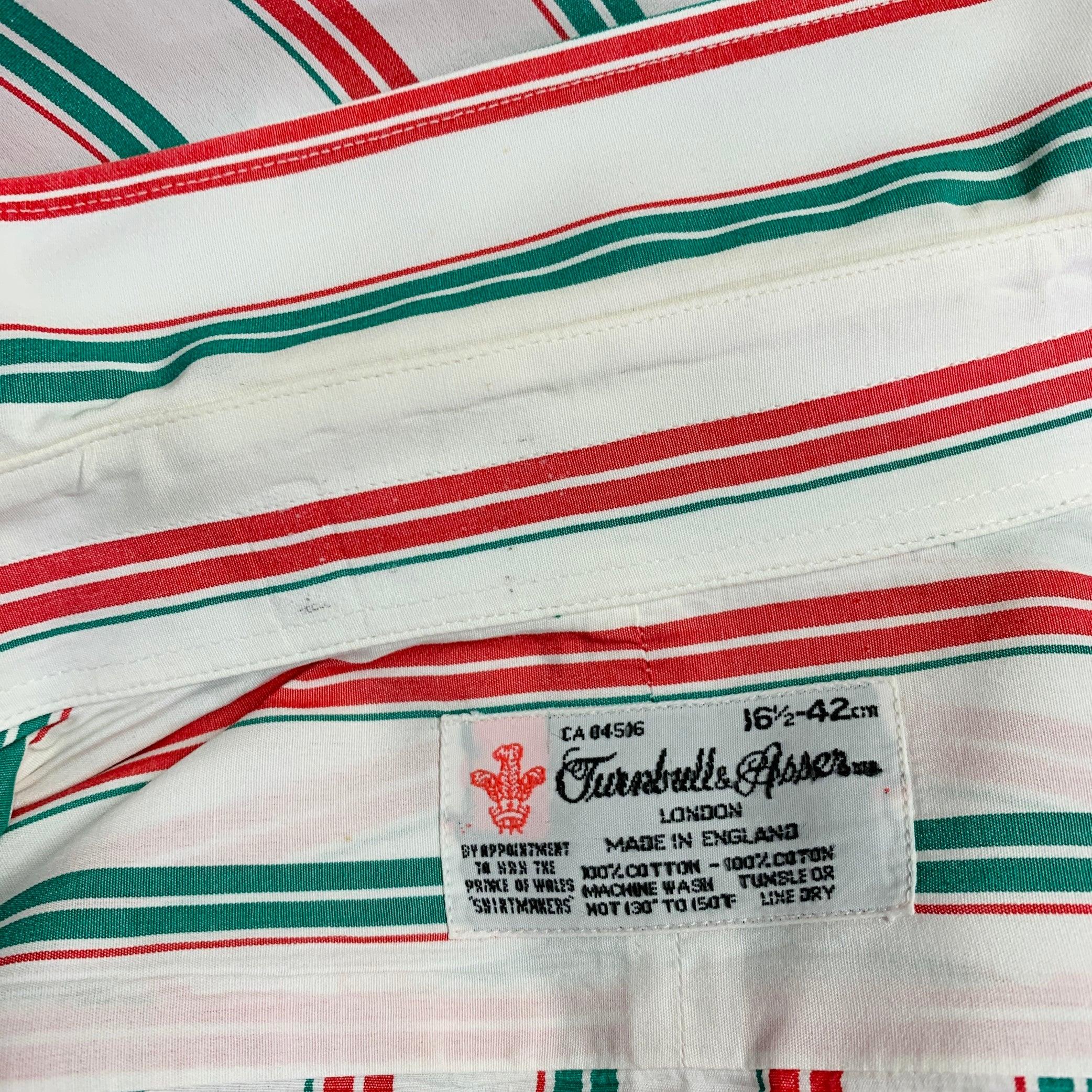 TURNBULL & ASSER Vintage Größe L Weiß Grün Rot Gestreift Baumwolle Französisch Manschette Langarmhemd im Angebot 4