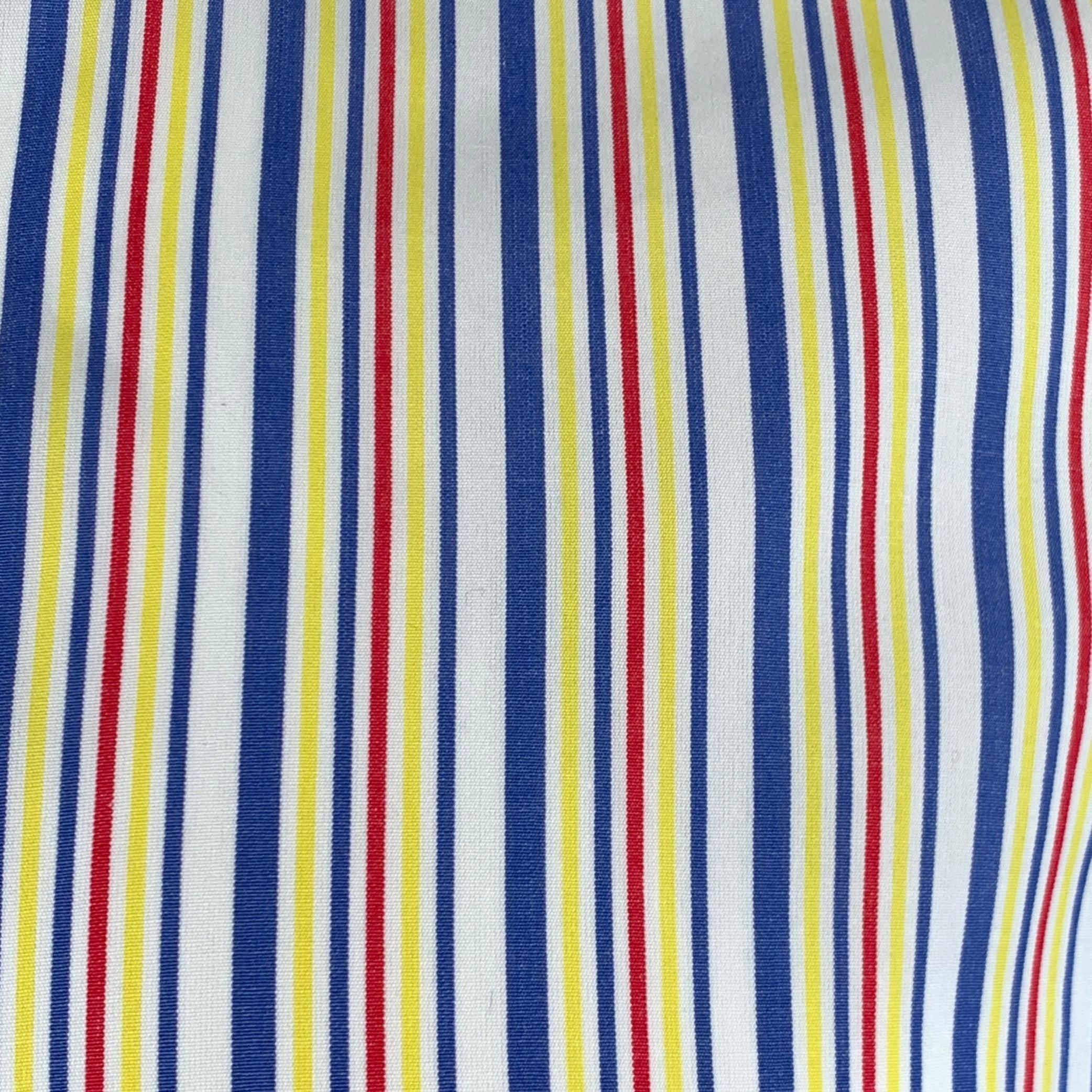 Vintage TURNBULL & ASSER Langarmhemd aus weißem Baumwollgewebe mit marineblau-gelbem Streifenmuster, französischen Manschetten und Knopfverschluss. Wird mit einem Paar einfacher Manschettenknöpfe geliefert. Made in UK.Sehr guter gebrauchter Zustand.