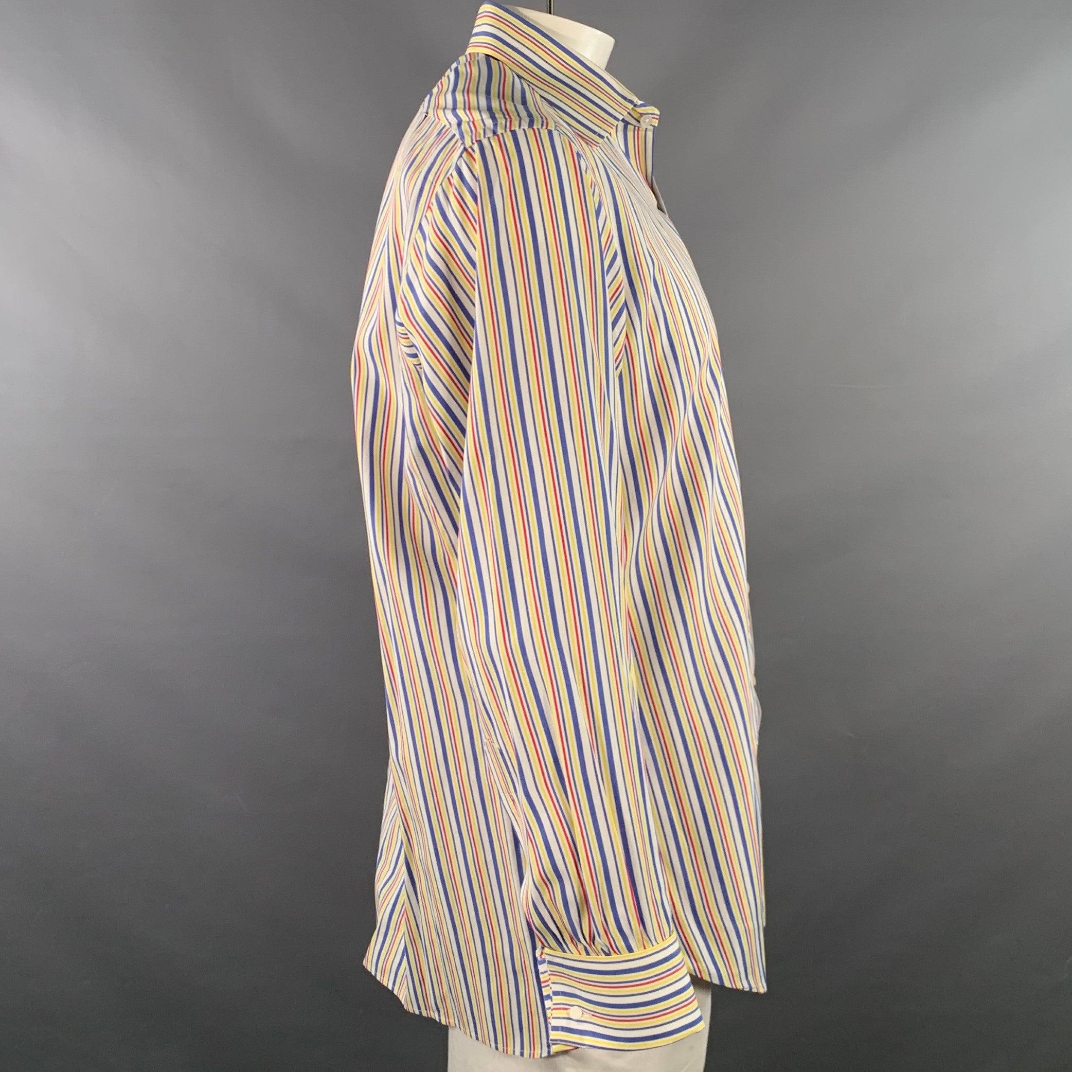 TURNBULL & ASSER Vintage Größe L Weiß Mehrfarbig Gestreift Baumwolle Französisch Manschette Langarmhemd im Zustand „Gut“ im Angebot in San Francisco, CA