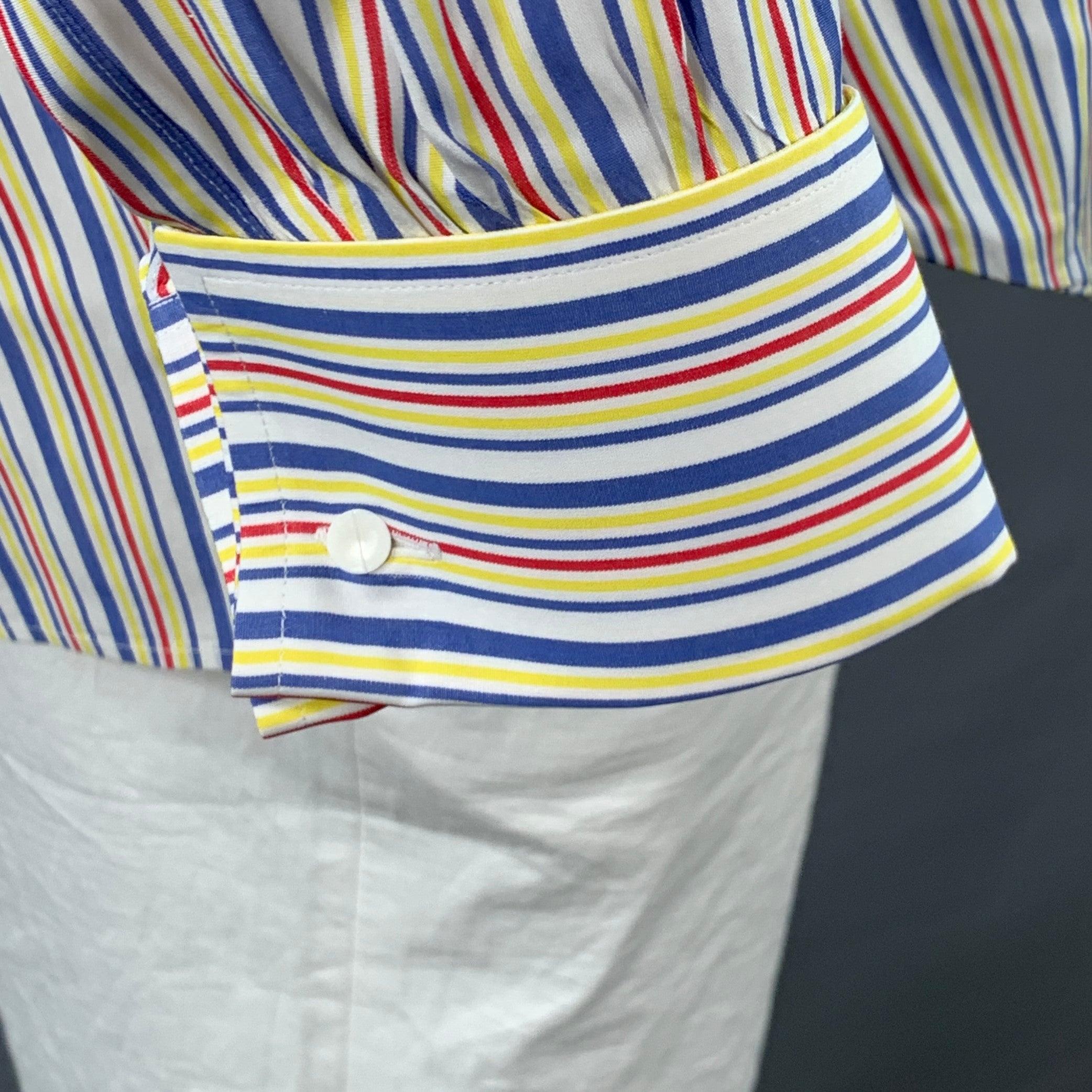TURNBULL & ASSER Vintage Größe L Weiß Mehrfarbig Gestreift Baumwolle Französisch Manschette Langarmhemd Herren im Angebot