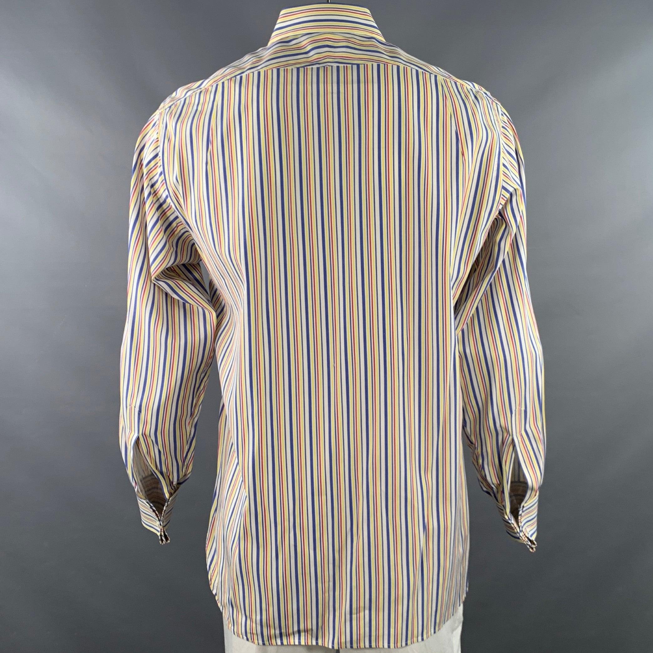 TURNBULL & ASSER Vintage Größe L Weiß Mehrfarbig Gestreift Baumwolle Französisch Manschette Langarmhemd im Angebot 1