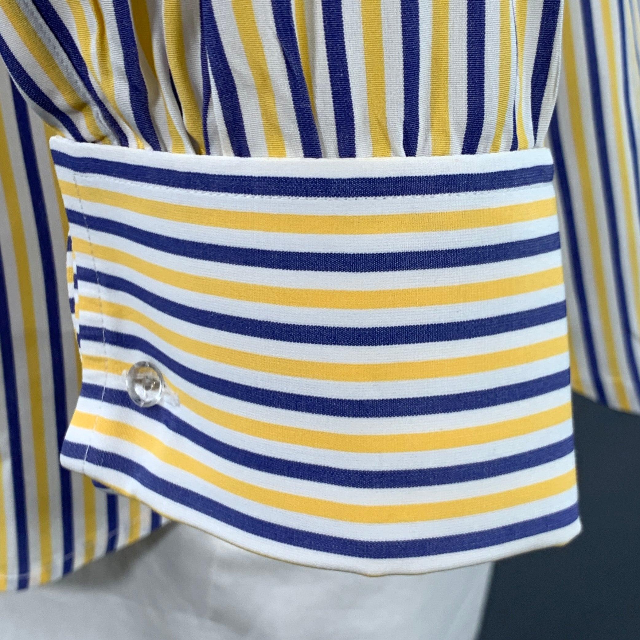 TURNBULL & ASSER Vintage Größe L Weiß-Marine-Gelb gestreift Baumwolle Französisch Manschette Langarmhemd im Zustand „Hervorragend“ im Angebot in San Francisco, CA