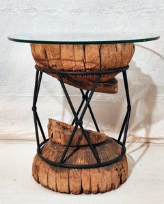 Turned 19ty Century Wooden Column Encased within Iron Rod X Base Circa 1960s