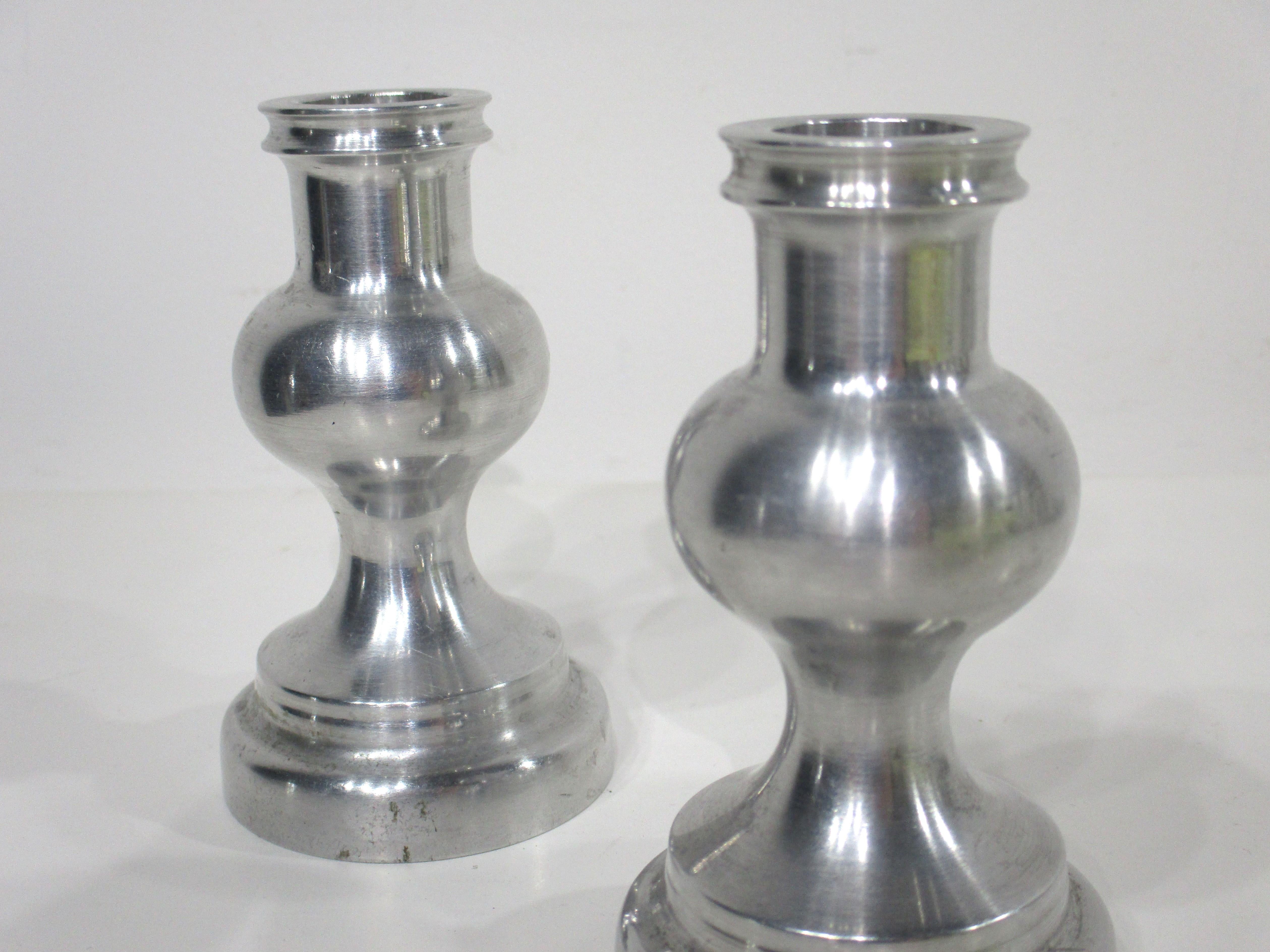American Turned Aluminum Machine Age Candlesticks  For Sale